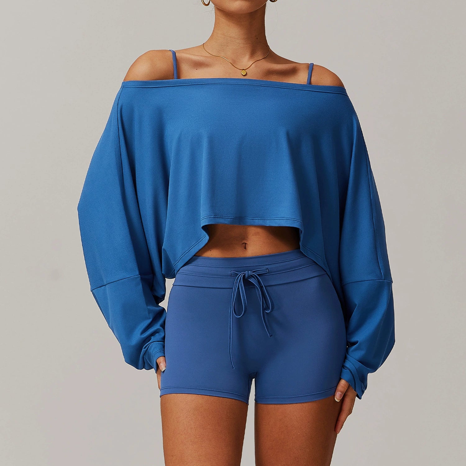 Women's casual one shoulder long sleeve with shorts set