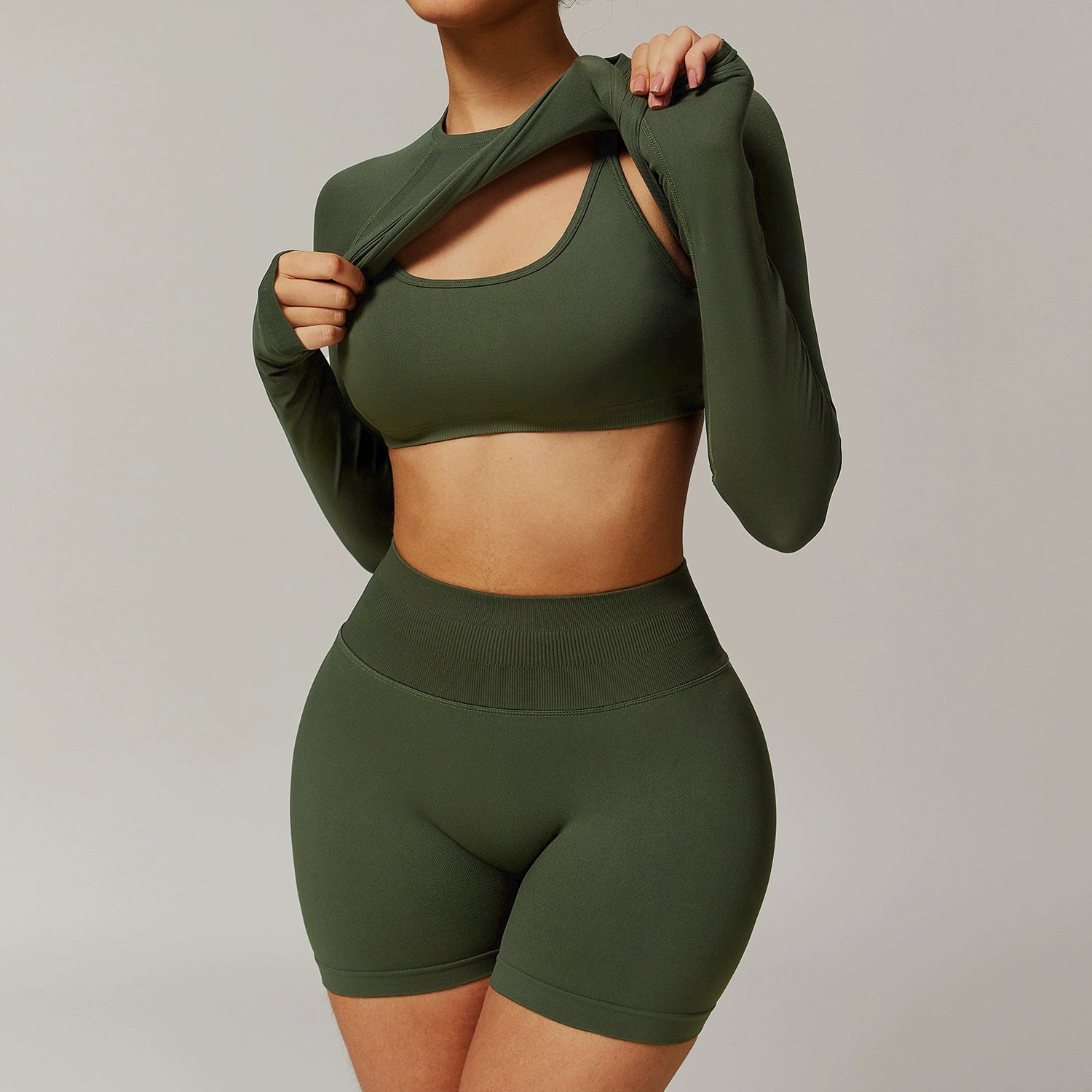 Women's bra long sleeve with shorts three piece yoga suit