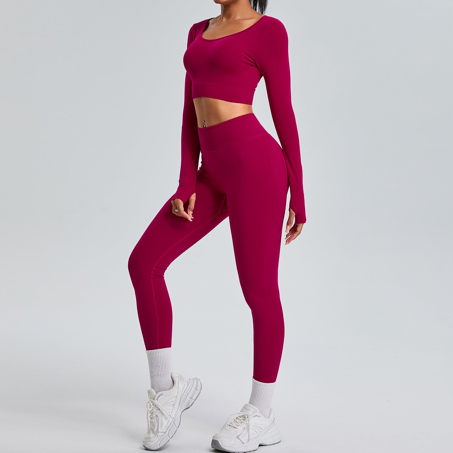 Women's New Slim Fit Seamless Long Sleeve Trousers Sports Suit