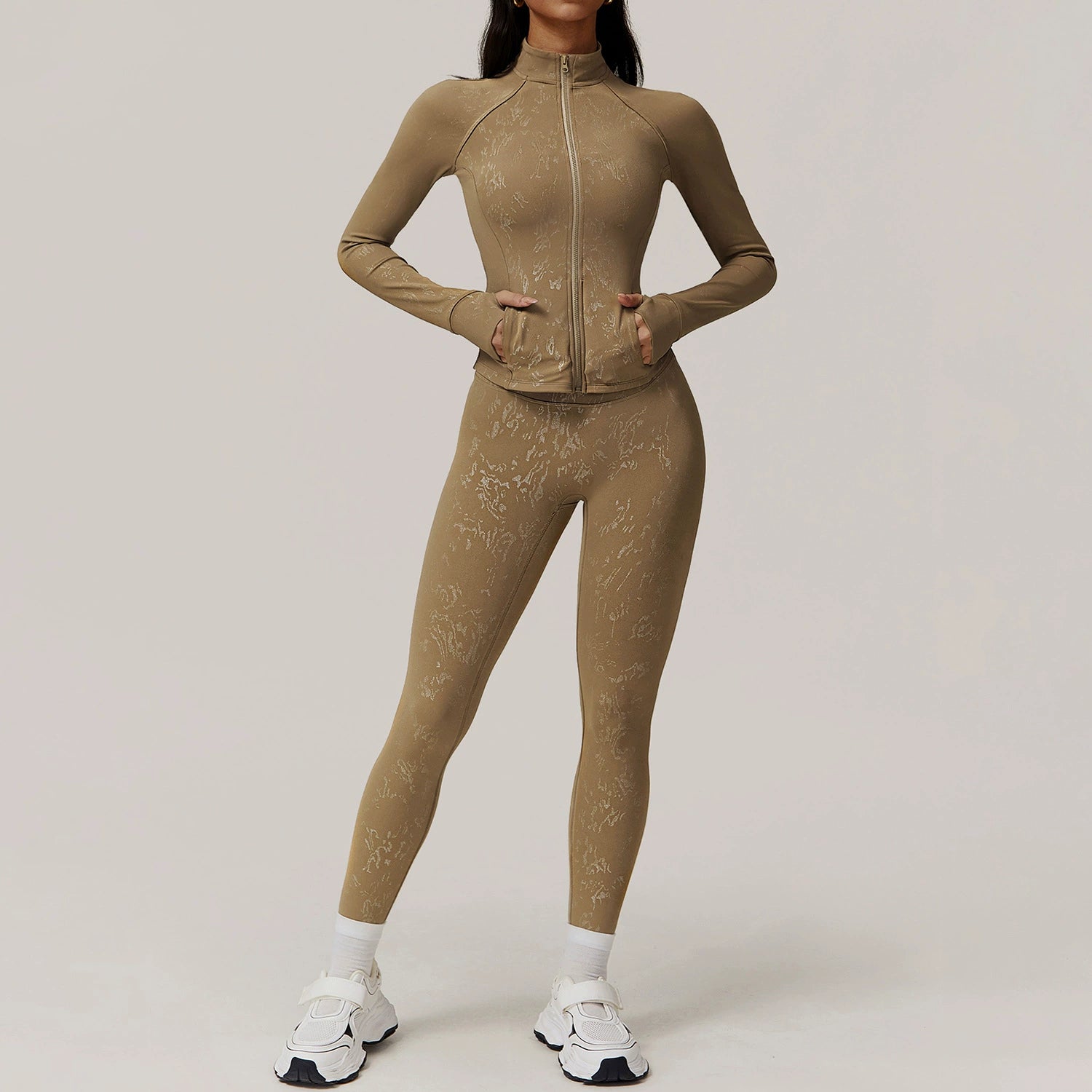 Women's Silver-stamped long jackets with leggings sportwear suit