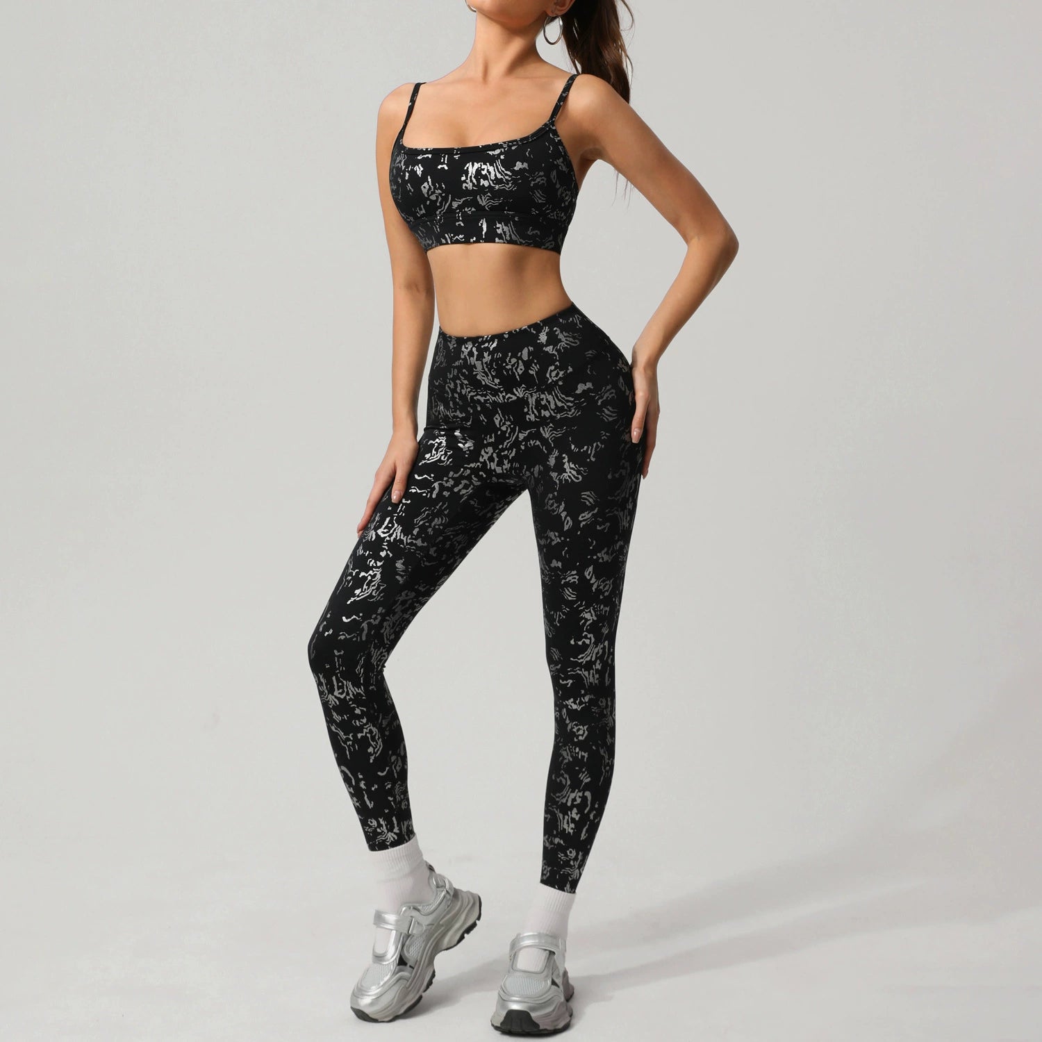 Women's Silver-stamped bras with leggings yoga suit