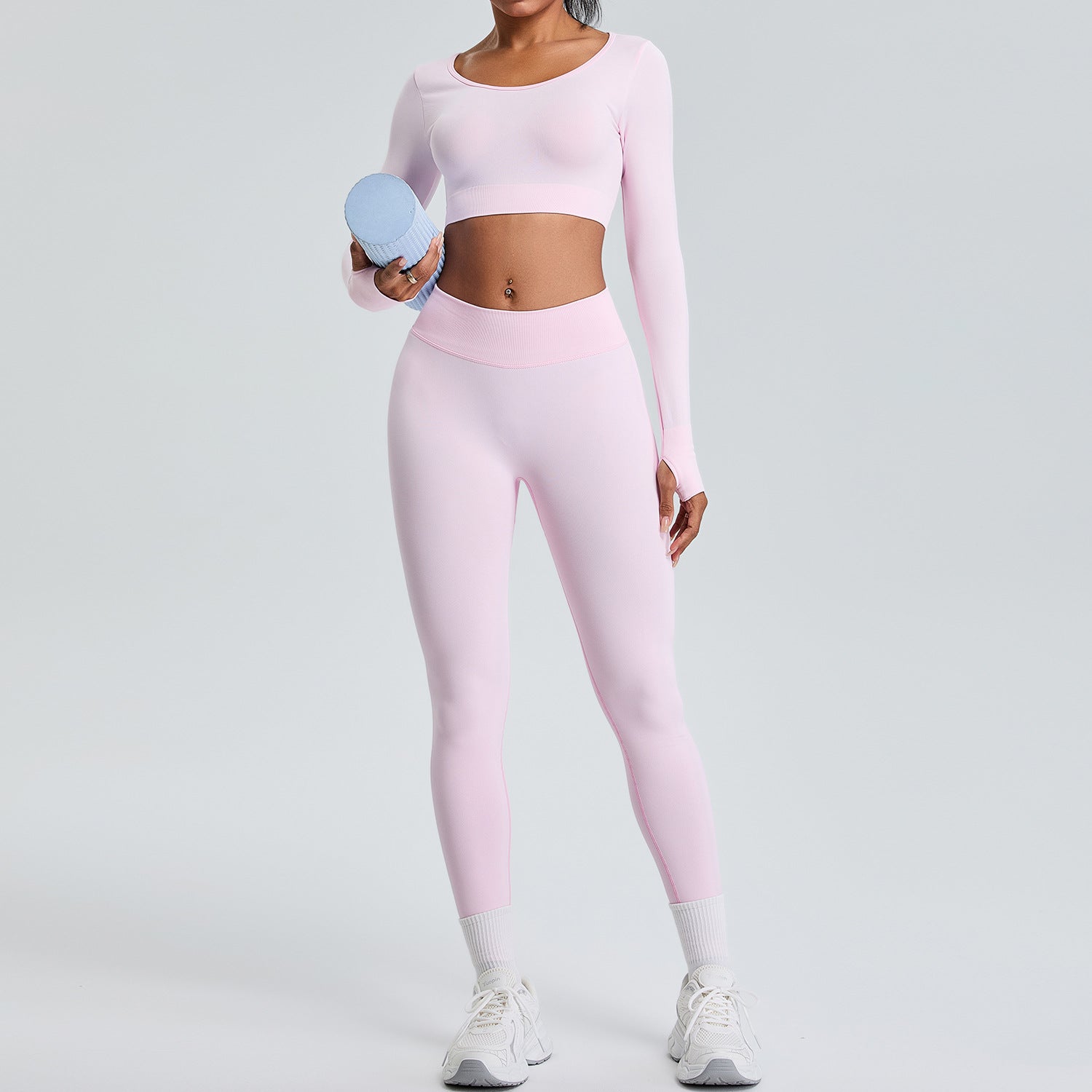 Women's New Slim Fit Seamless Long Sleeve Trousers Sports Suit