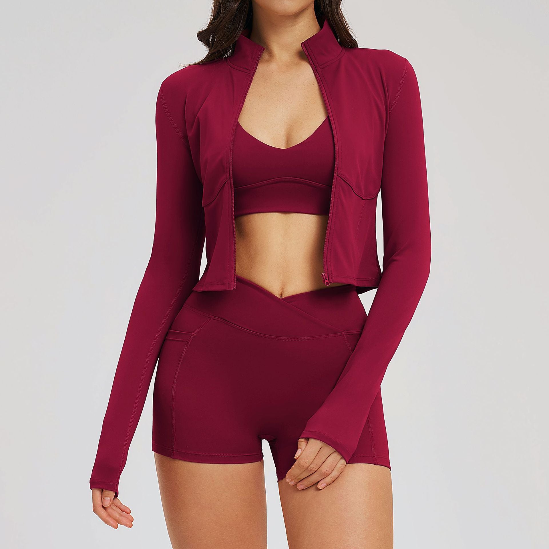 New Bare-Sense Casual Fitness Clothing Set Running Sports Three-Piece Set