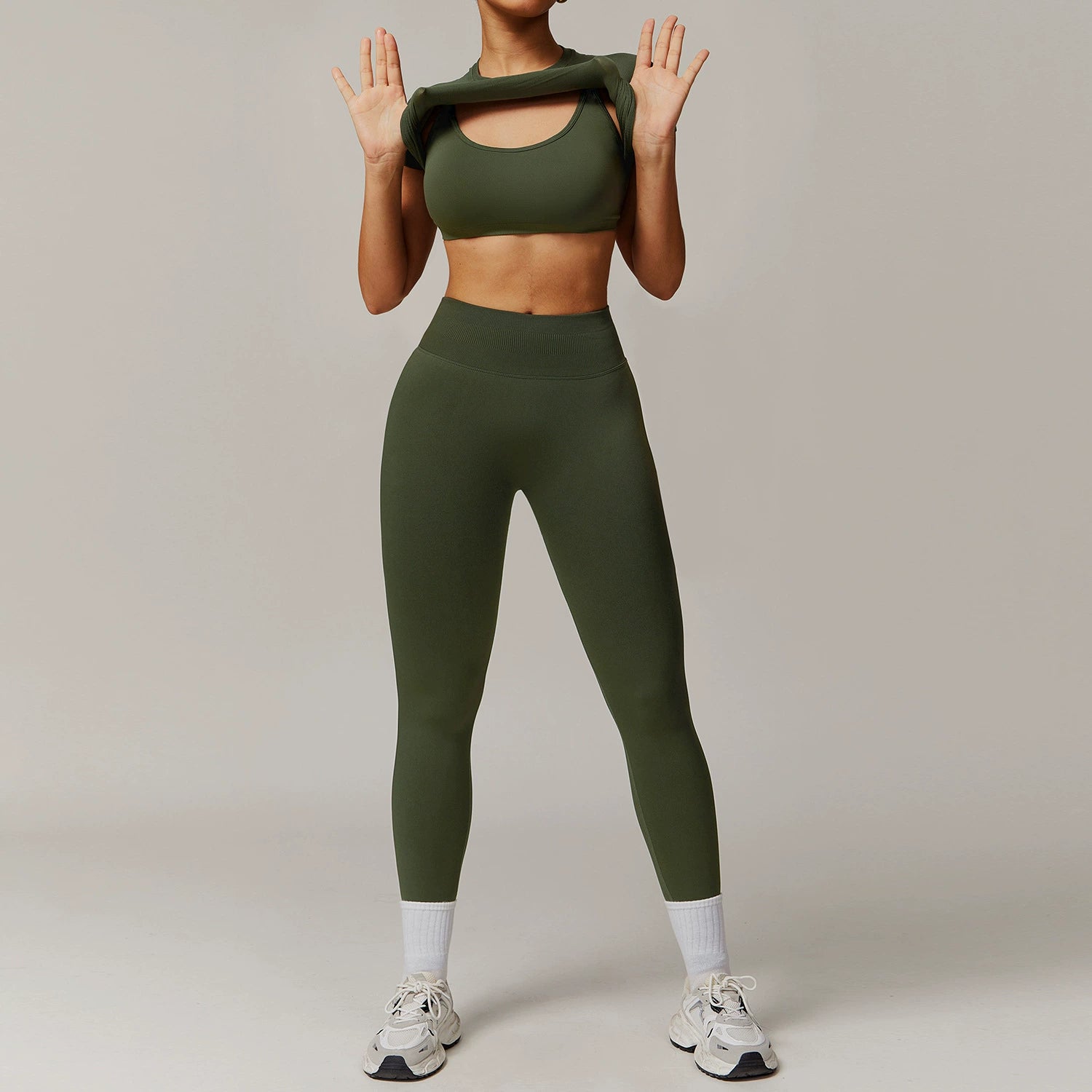 Women's bra short-sleeved shirt with long leggings three-piece yoga suit