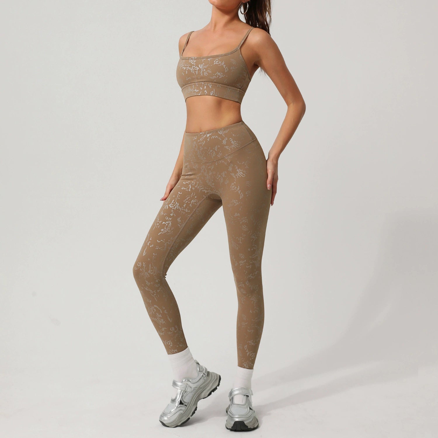 Women's Silver-stamped bras with leggings yoga suit
