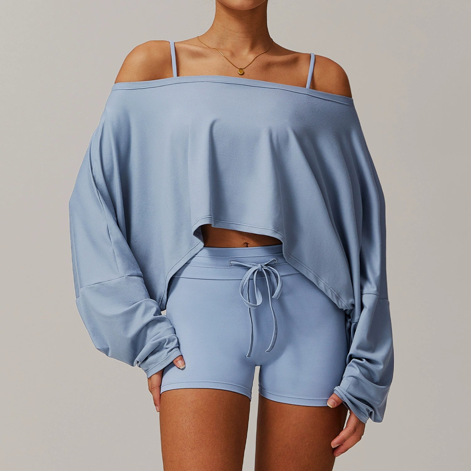 Women's casual one shoulder long sleeve with shorts set
