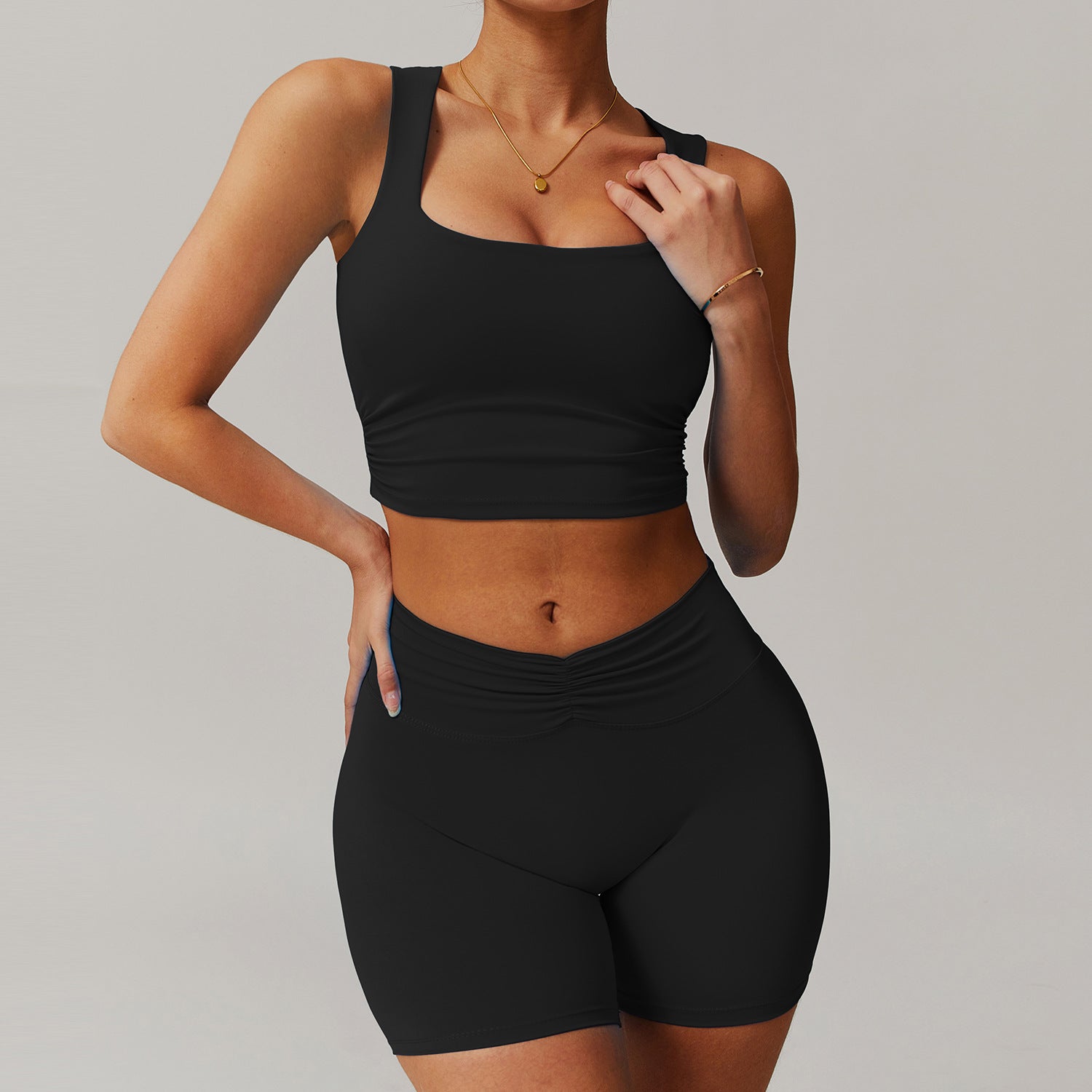 Women's Gathered hip-lifting shorts sports running set