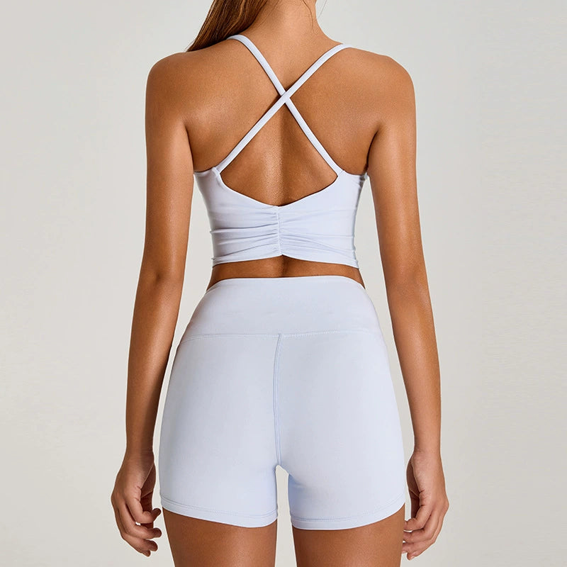 Women's Cross Back Sports Bra with shorts set