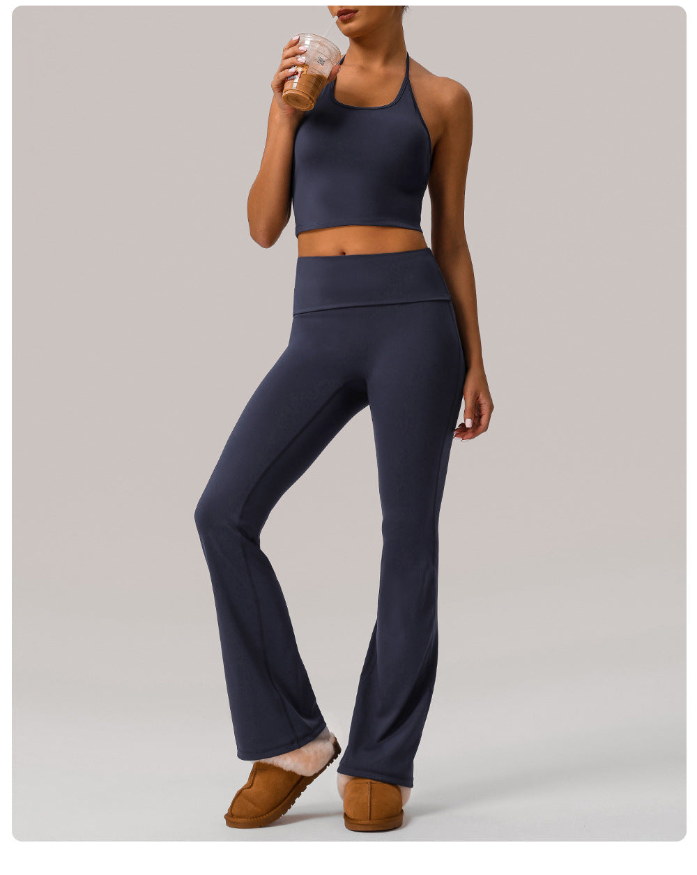 Women's Fold-over high waist pants casual versatile sports suit