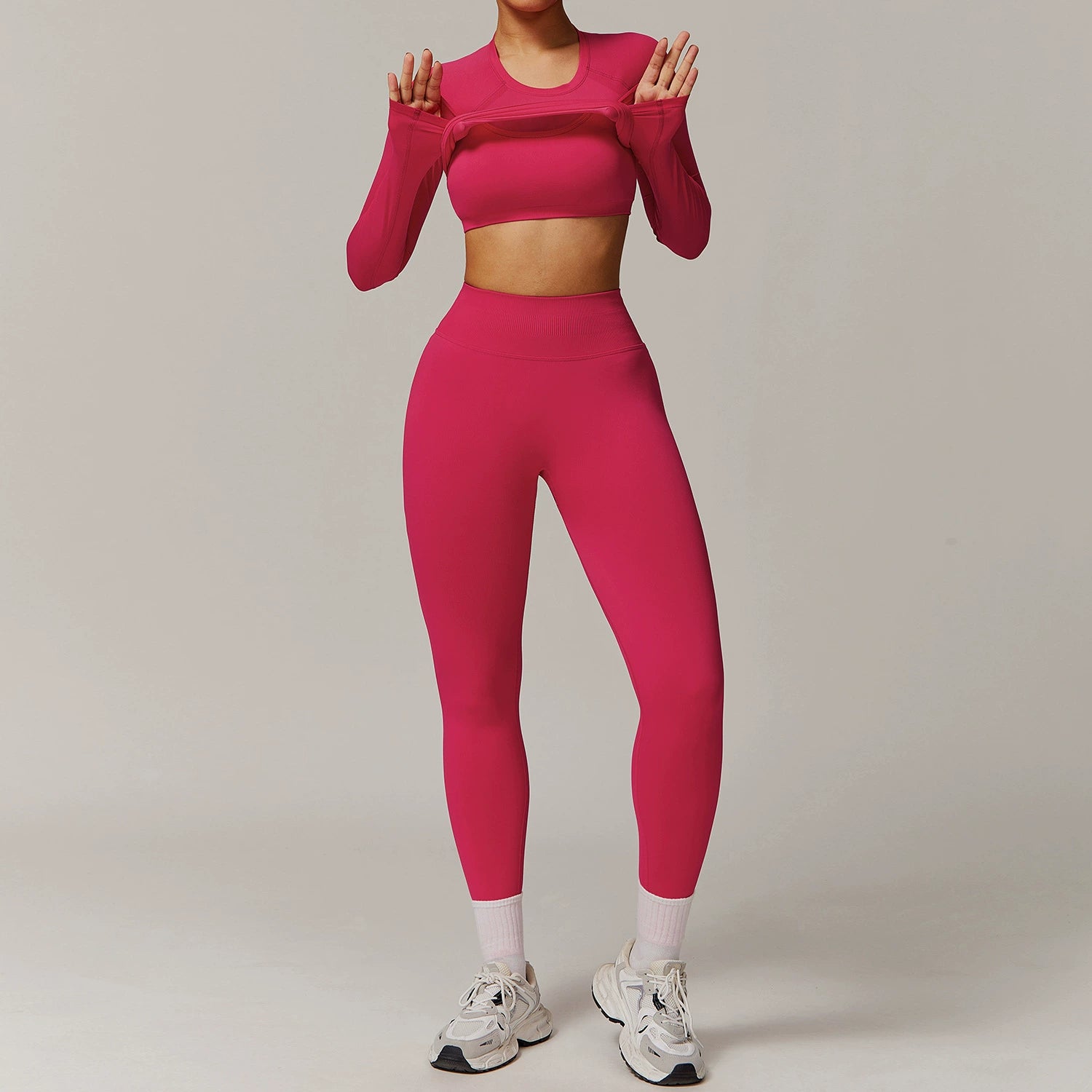 Women's seamless bra long sleeve long pants three-piece yoga suit