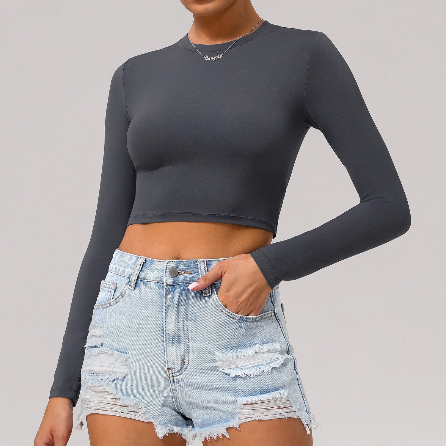 New Solid Color Tops Sports Casual Long-sleeved T-shirt
