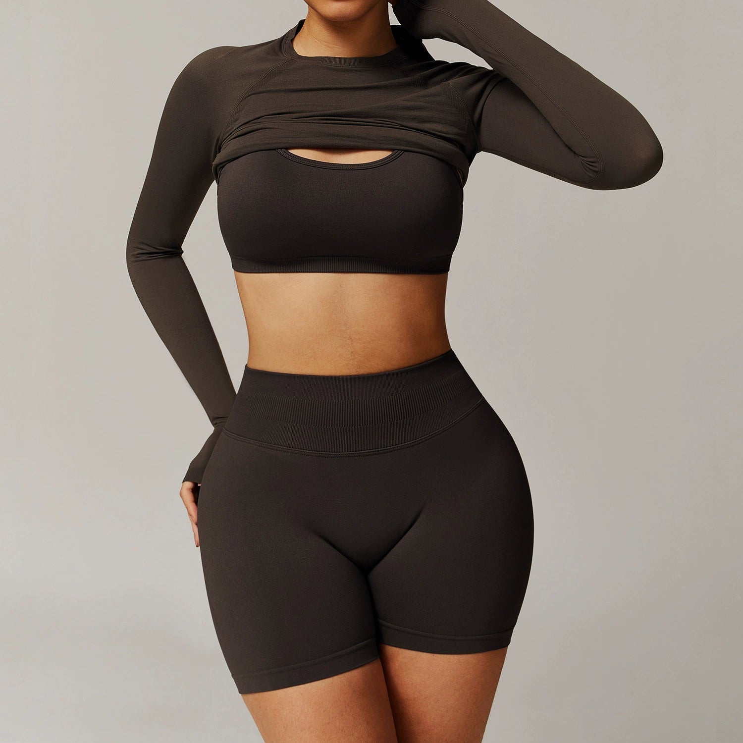Women's bra long sleeve with shorts three piece yoga suit