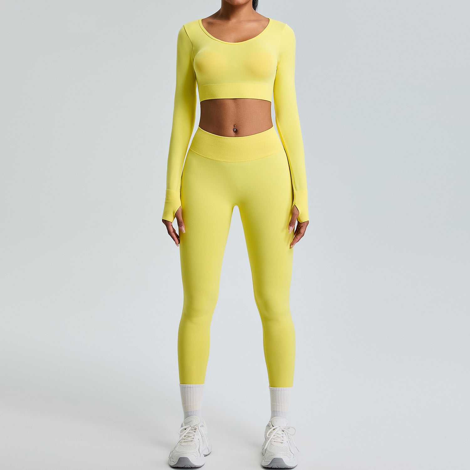 Women's New Slim Fit Seamless Long Sleeve Trousers Sports Suit