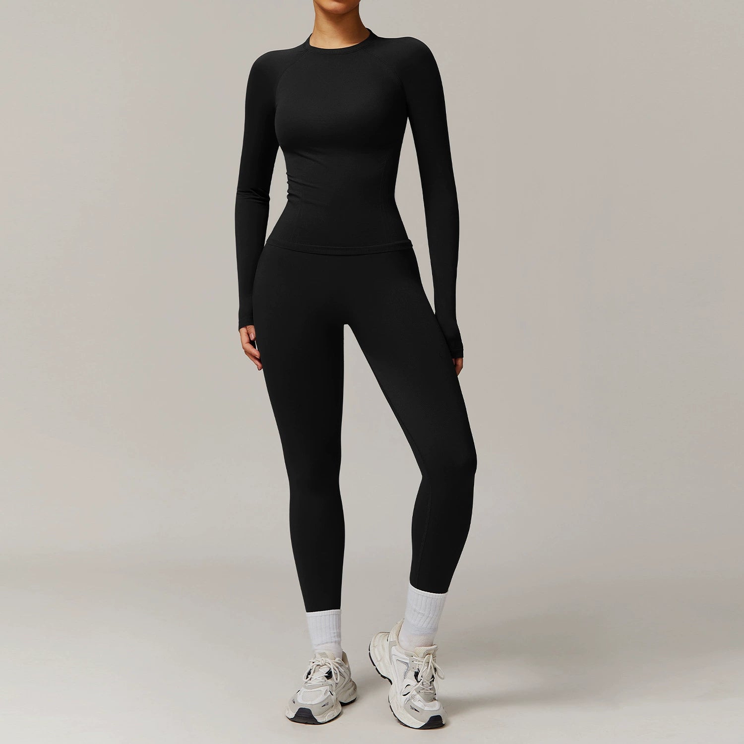 Women's Seamless ribbed long-sleeved trousers set