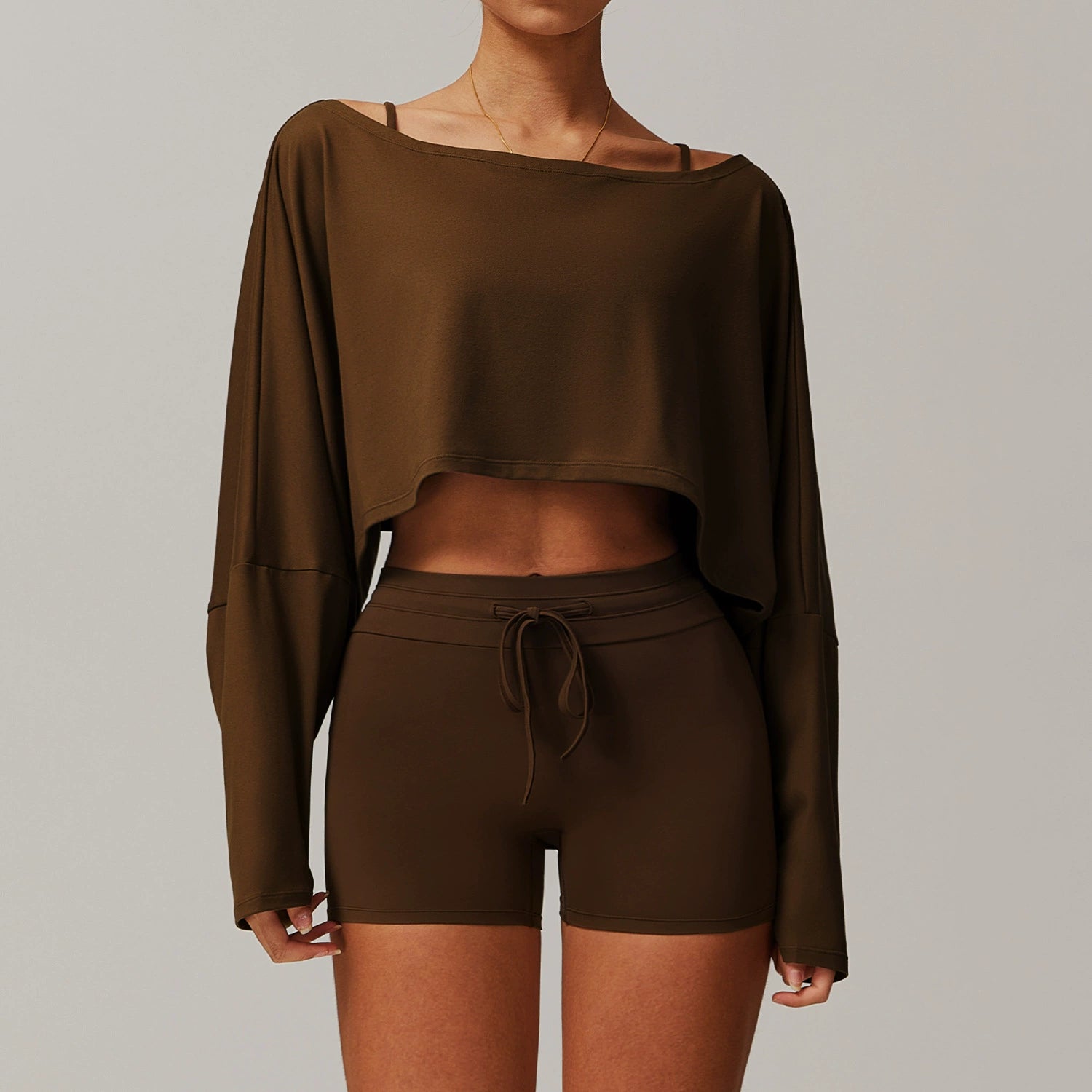 Women's casual one shoulder long sleeve with shorts set