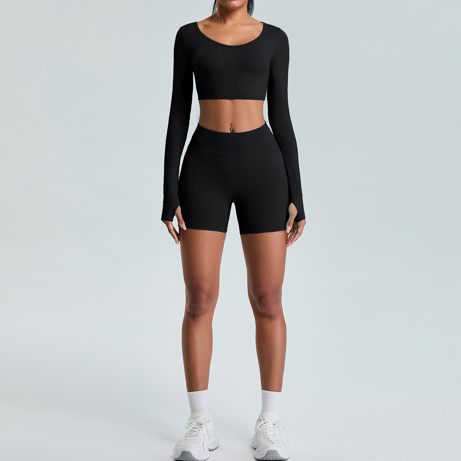Women's Long Sleeve Seamless Shorts Set