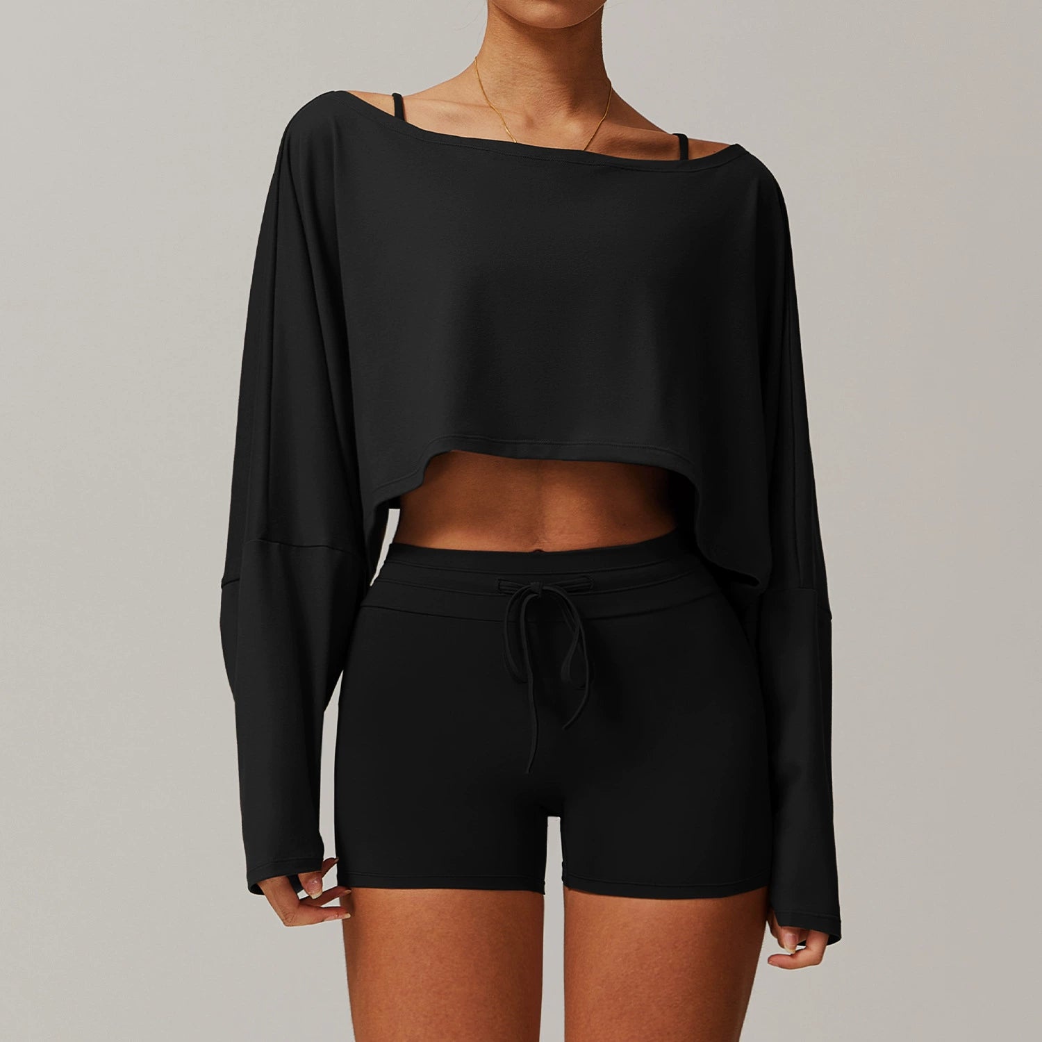Women's casual one shoulder long sleeve with shorts set