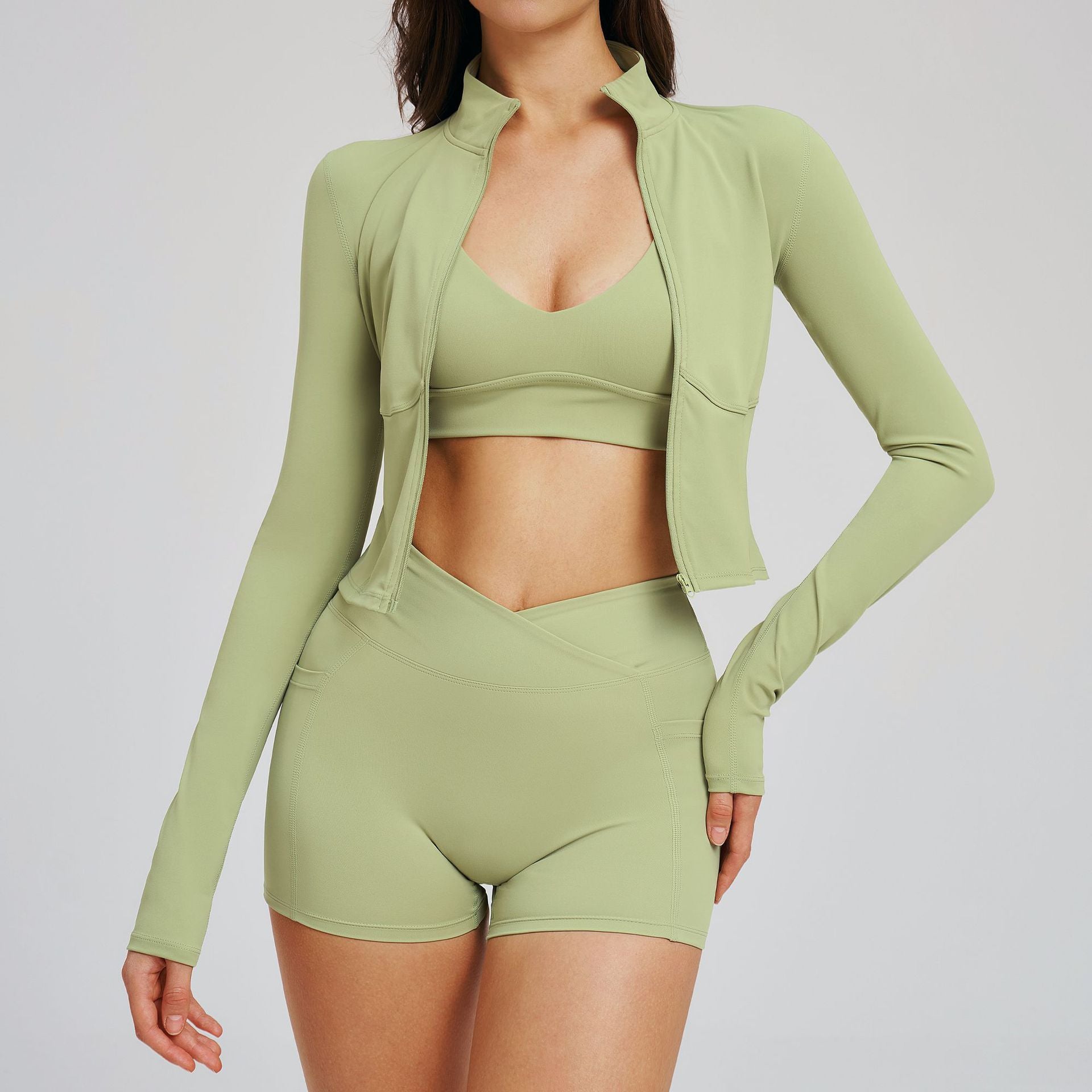 New Bare-Sense Casual Fitness Clothing Set Running Sports Three-Piece Set