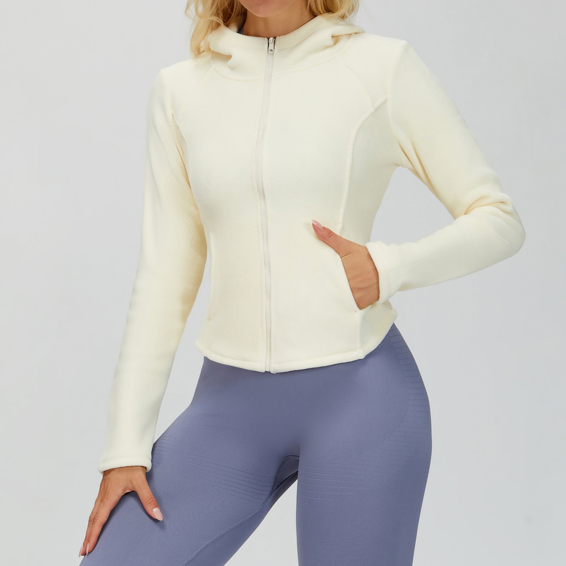 Hooded fleece-lined slim-fit zip-up jacket with pockets