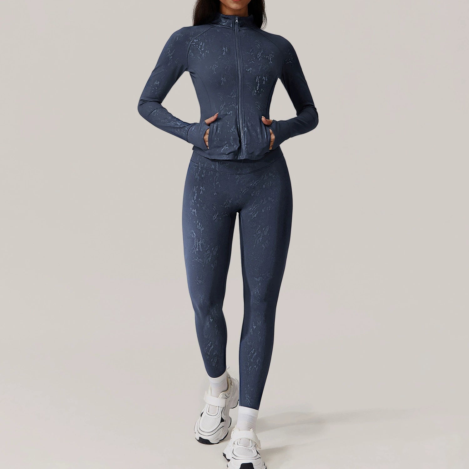 Women's Silver-stamped long jackets with leggings sportwear suit