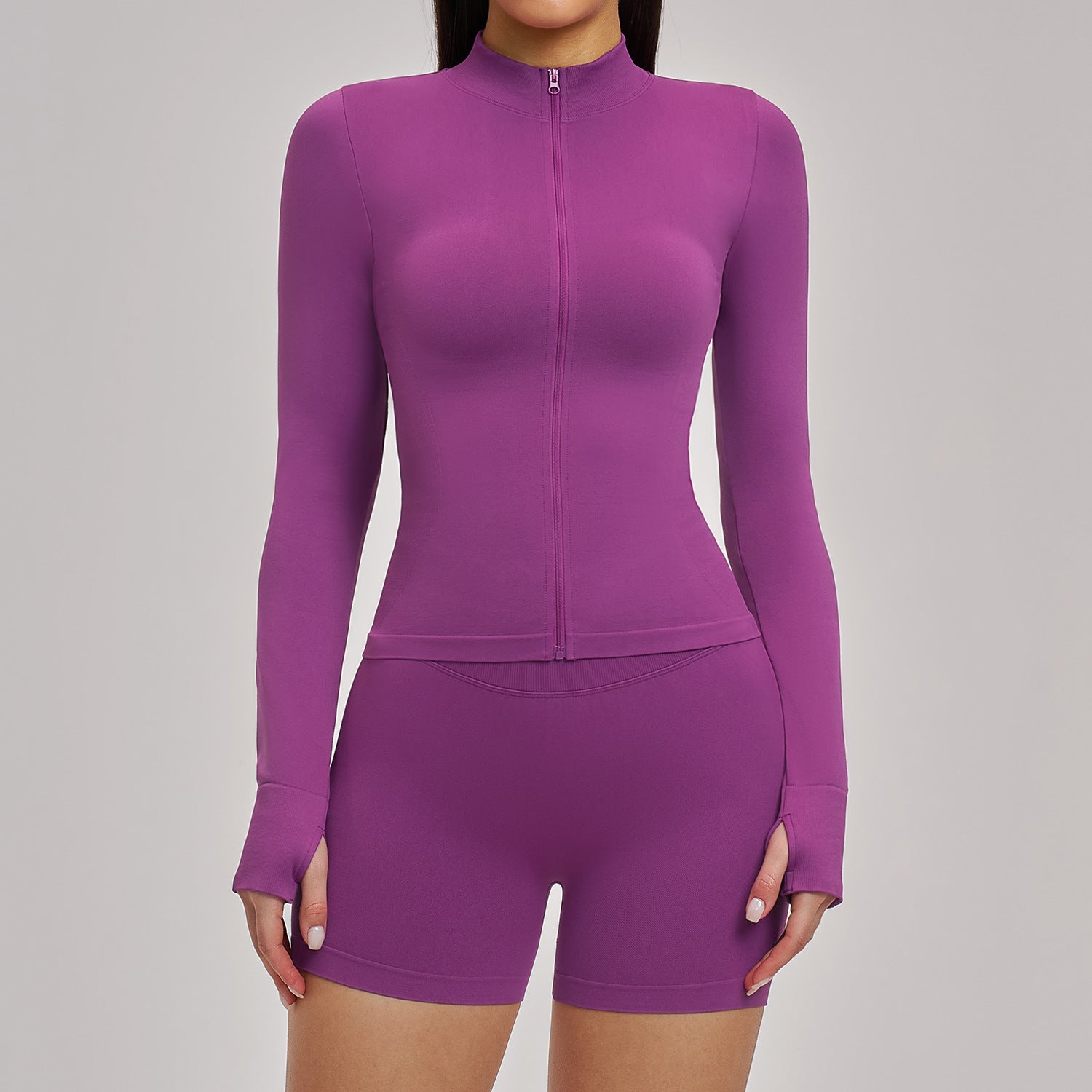 Women's seamless jacket with shorts yoga set