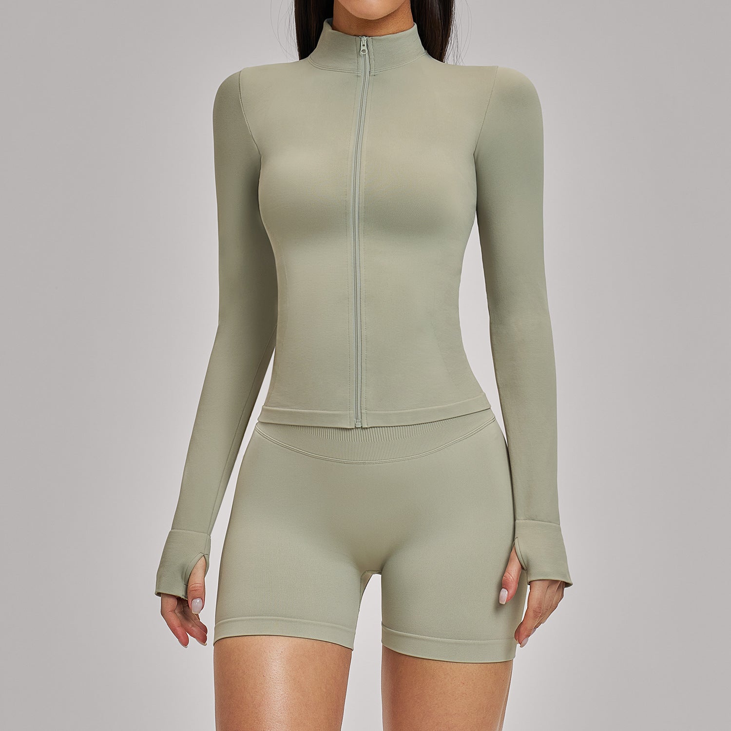 Women's seamless jacket with shorts yoga set