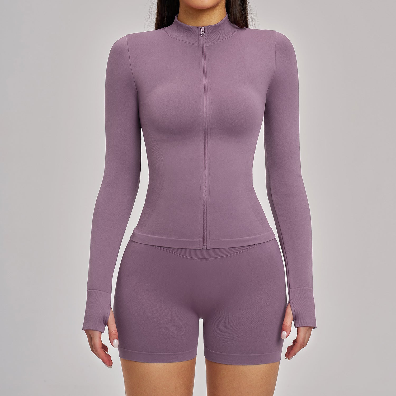 Women's seamless jacket with shorts yoga set