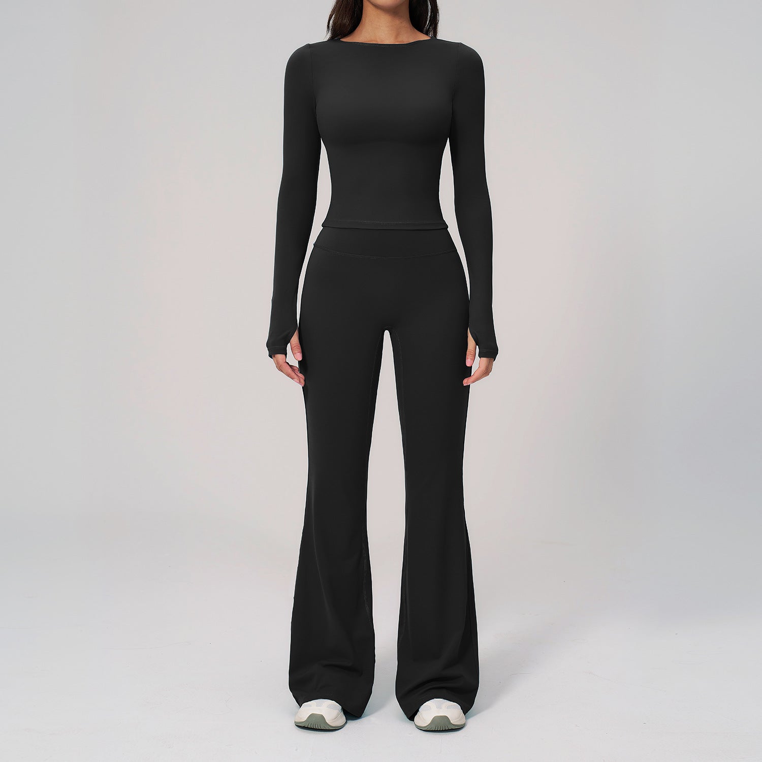 Quick-Drying Long-Sleeve with Butt-Lifting Flared Leggings Set Slimming Fitness Outfit