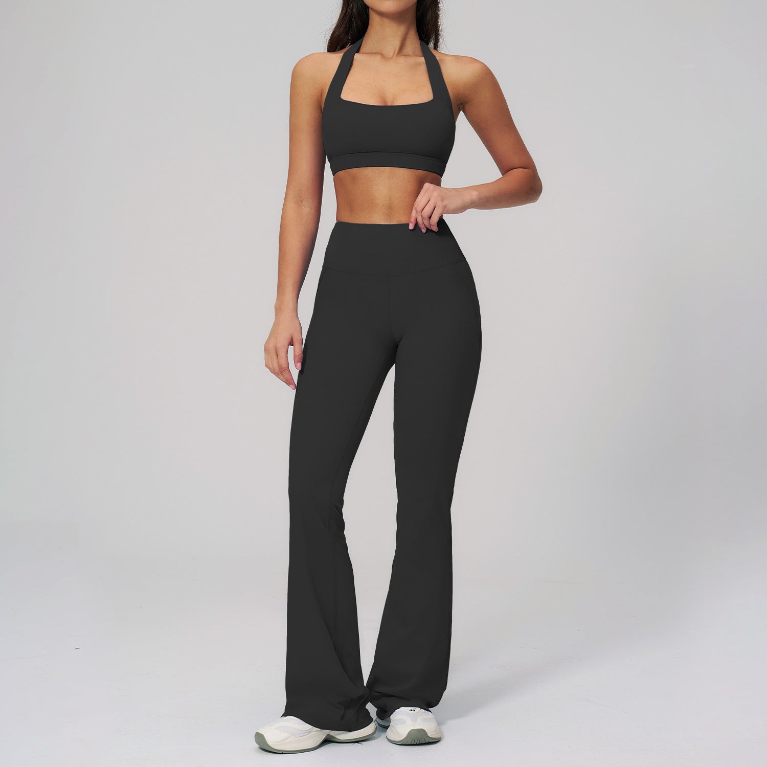 Halter-Neck Backless Yoga Set Fitted Slightly Flared Quick-Drying Fitness Wear