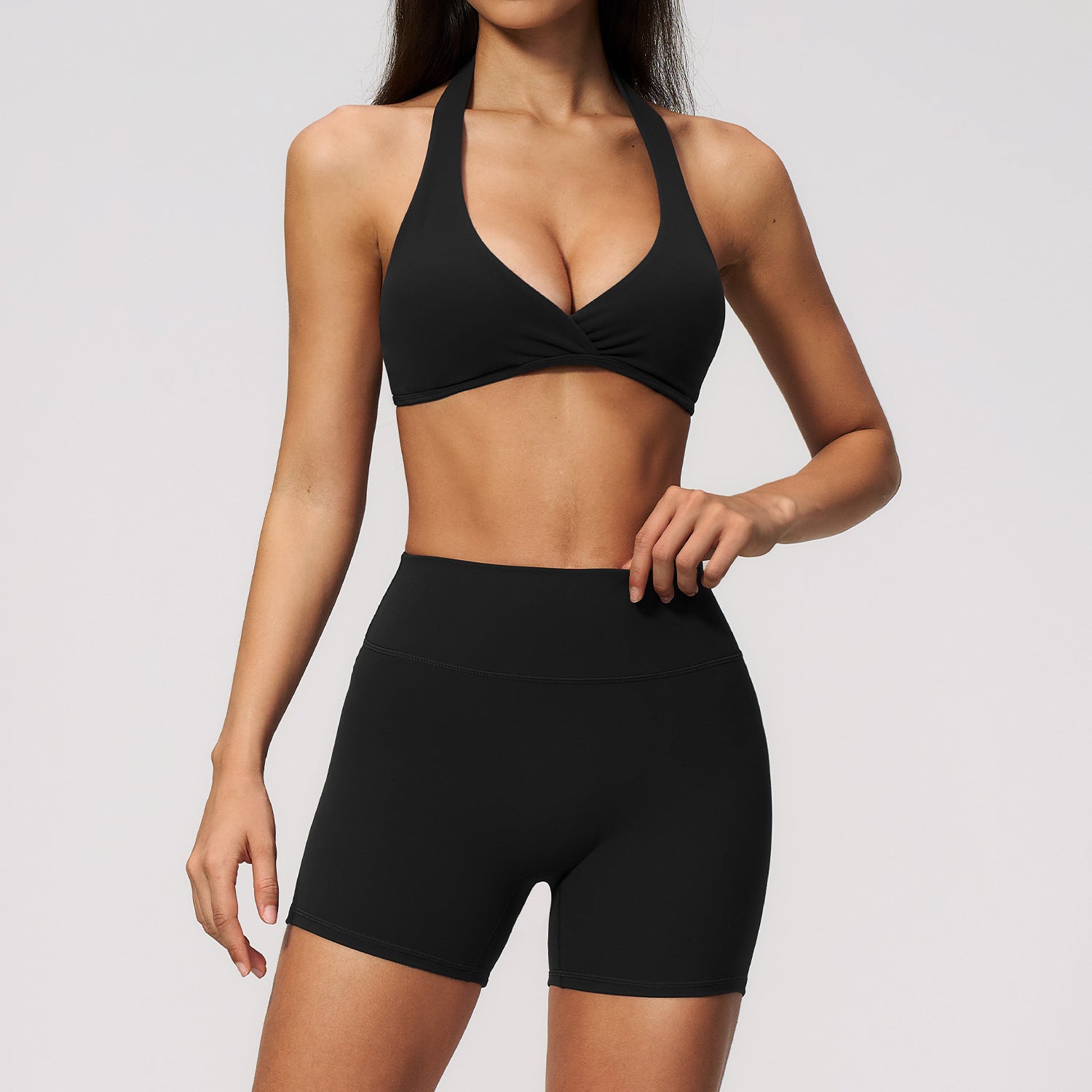 New Deep-V Sports Bra and Slimming Running Butt-Lifting Shorts Set