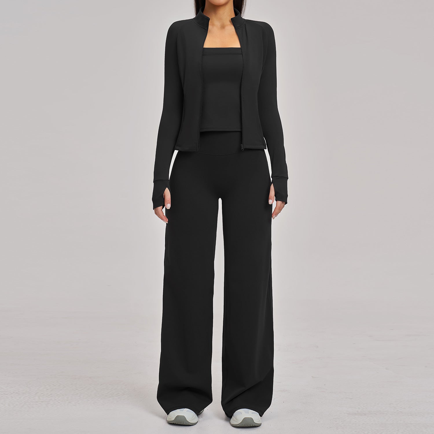 Women's Quick-Drying Sports Set Zippered Casual 3-Piece Athletic Outfit