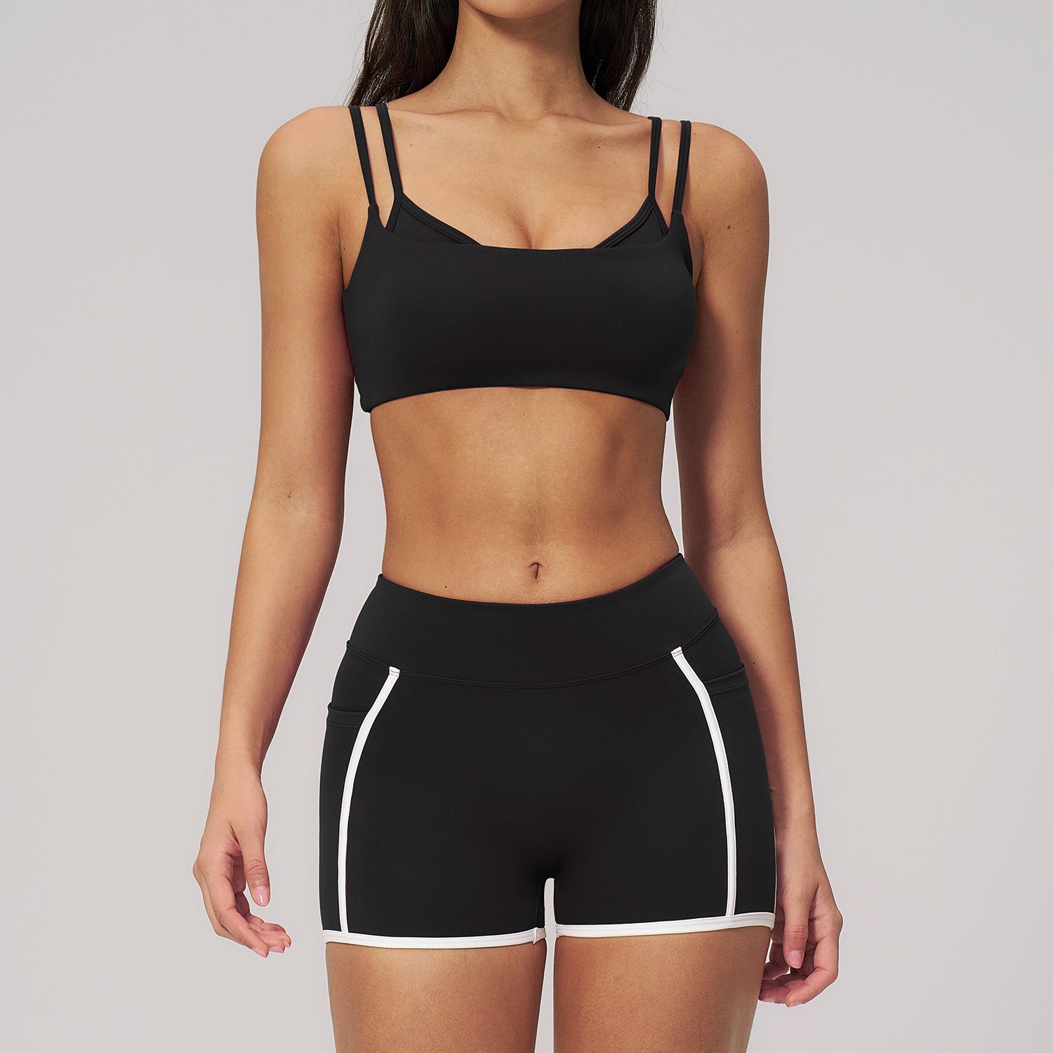 Slim-Fit Running Fitness Sports bras with White Contrast Stitching whorts set