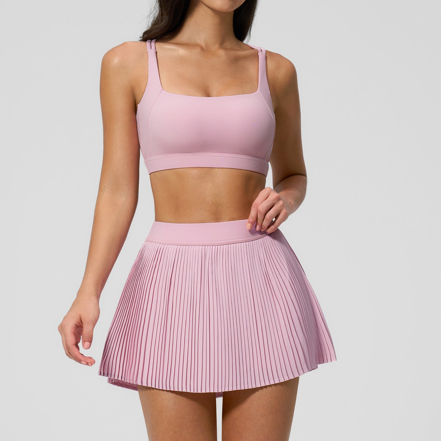 Women's beautiful Breathable Sports Bras with Quick-Drying Mesh Tennis Skirt Set