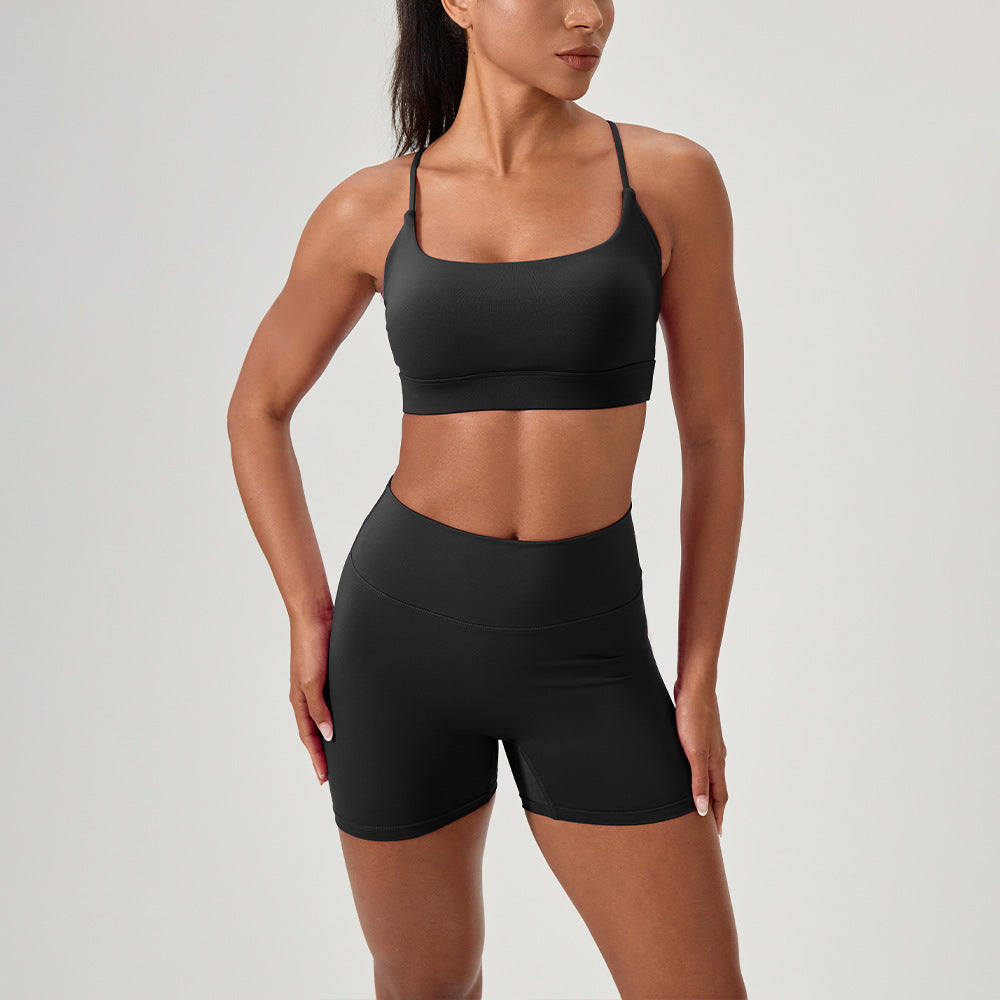 Sexy Backless Sports Bra with High-Waisted Butt-Lifting Shorts Set