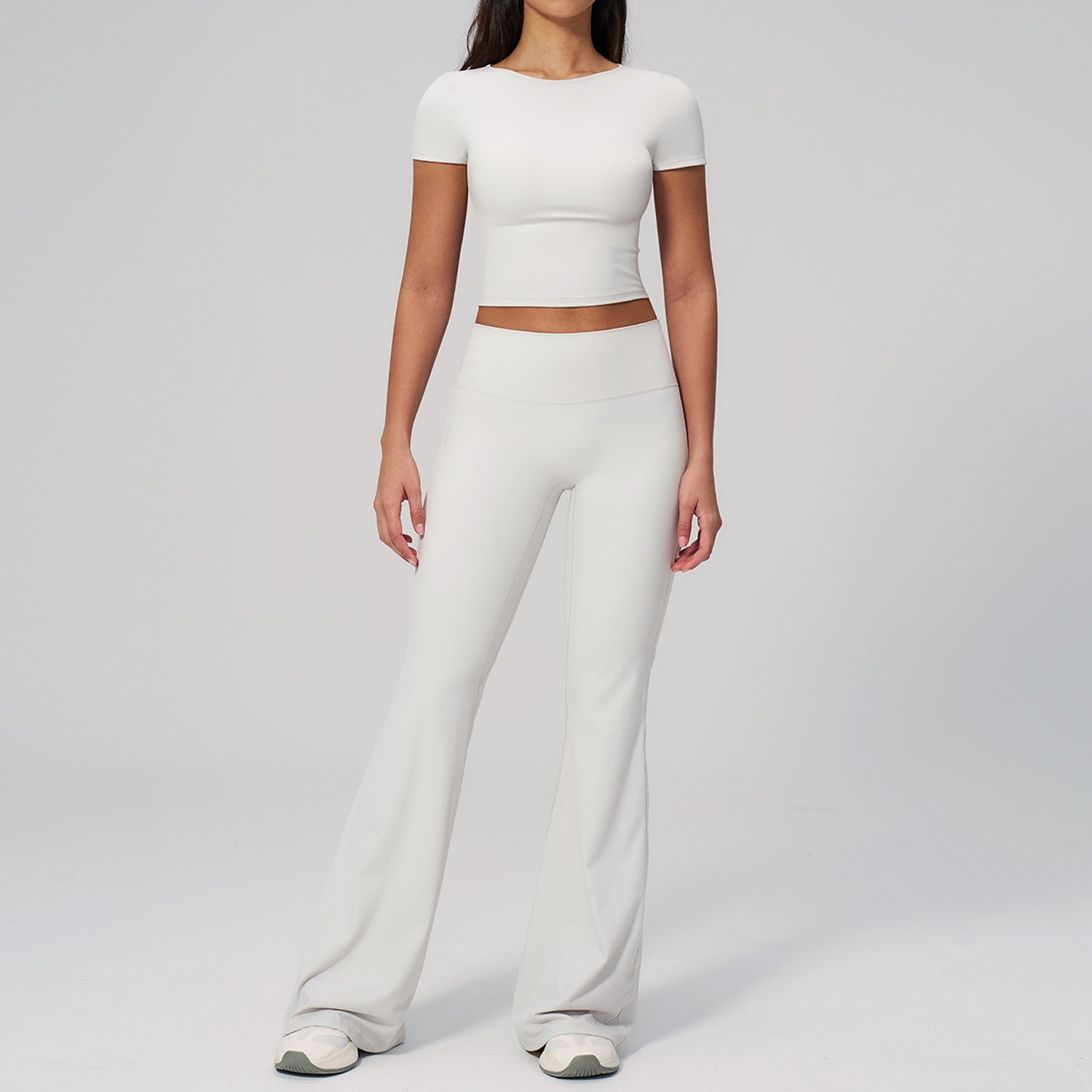 Quick-Drying Short-Sleeve Top with Butt-Lifting High-Waisted Wide-Leg Pants Fitness Set