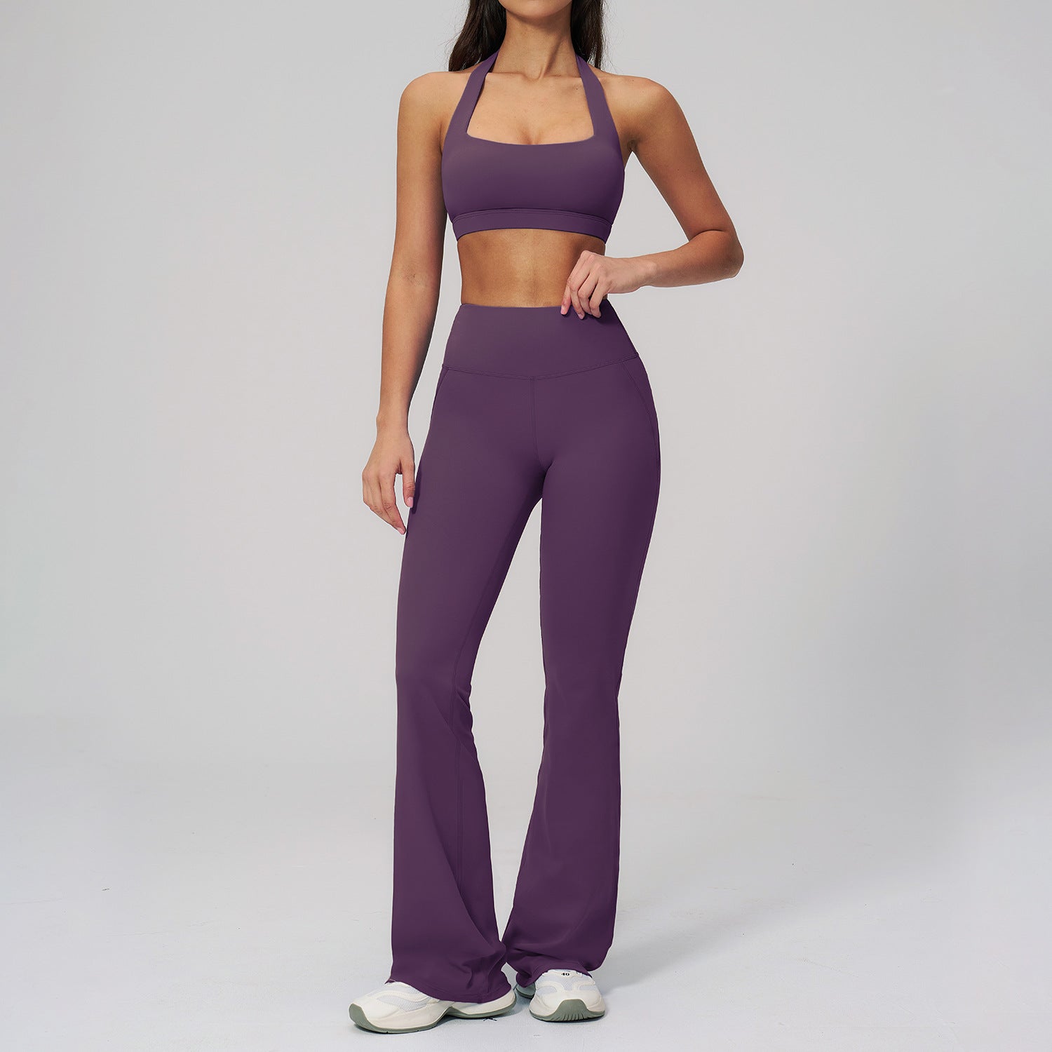 Halter-Neck Backless Yoga Set Fitted Slightly Flared Quick-Drying Fitness Wear