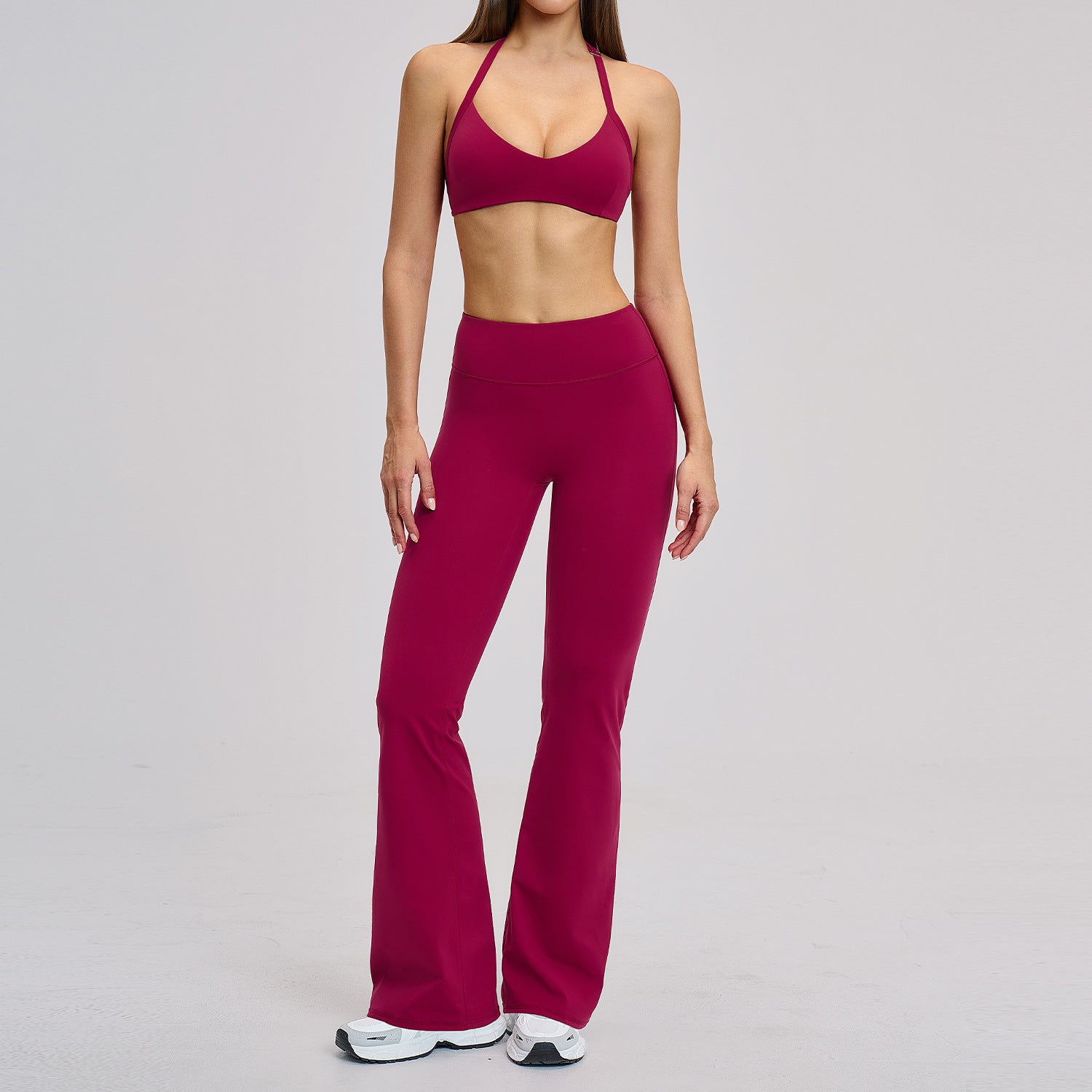 Hot-selling new style sports bras with flare fitness gym set for women