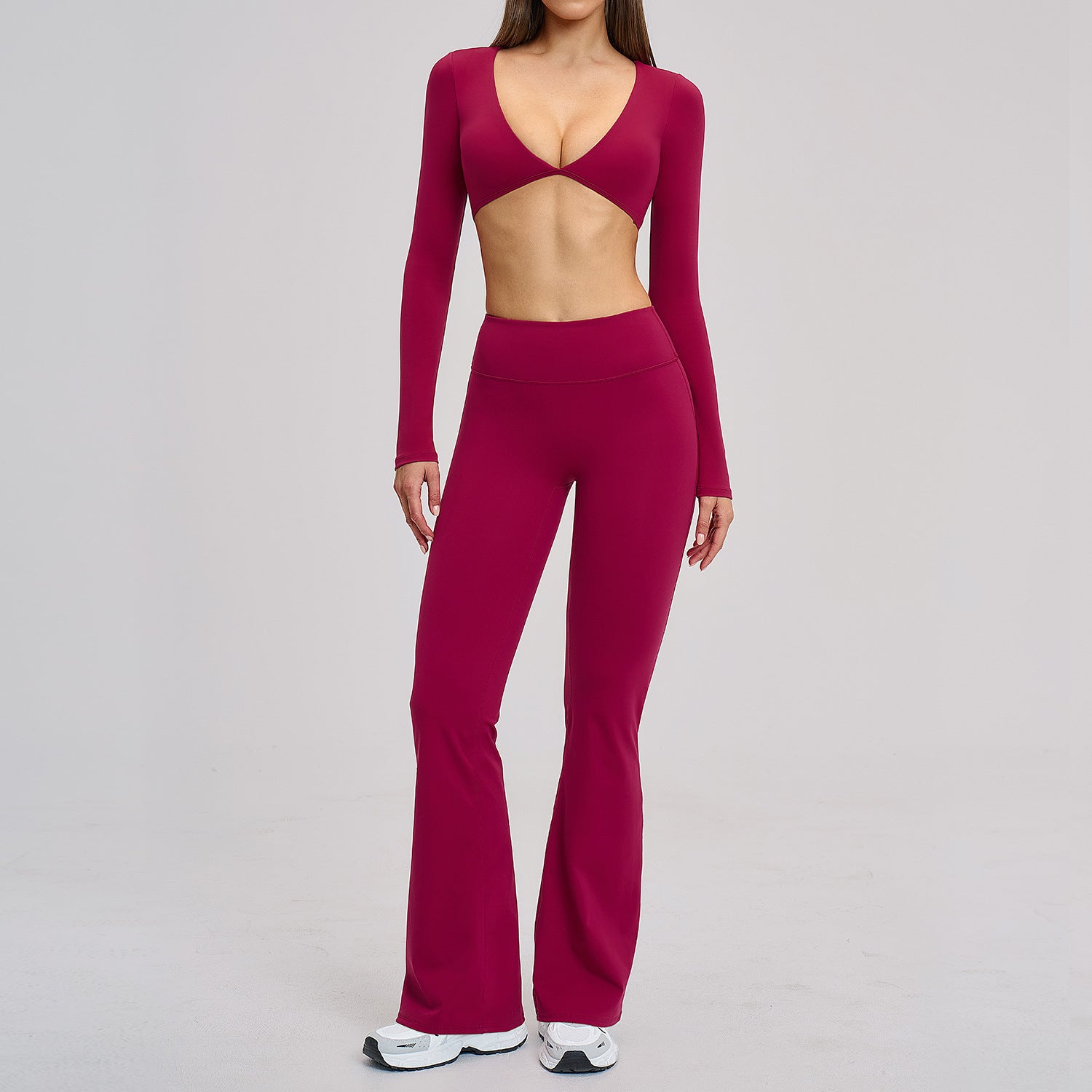 New Fashion quick-drying long sleeve tops with flare fitness yoga set