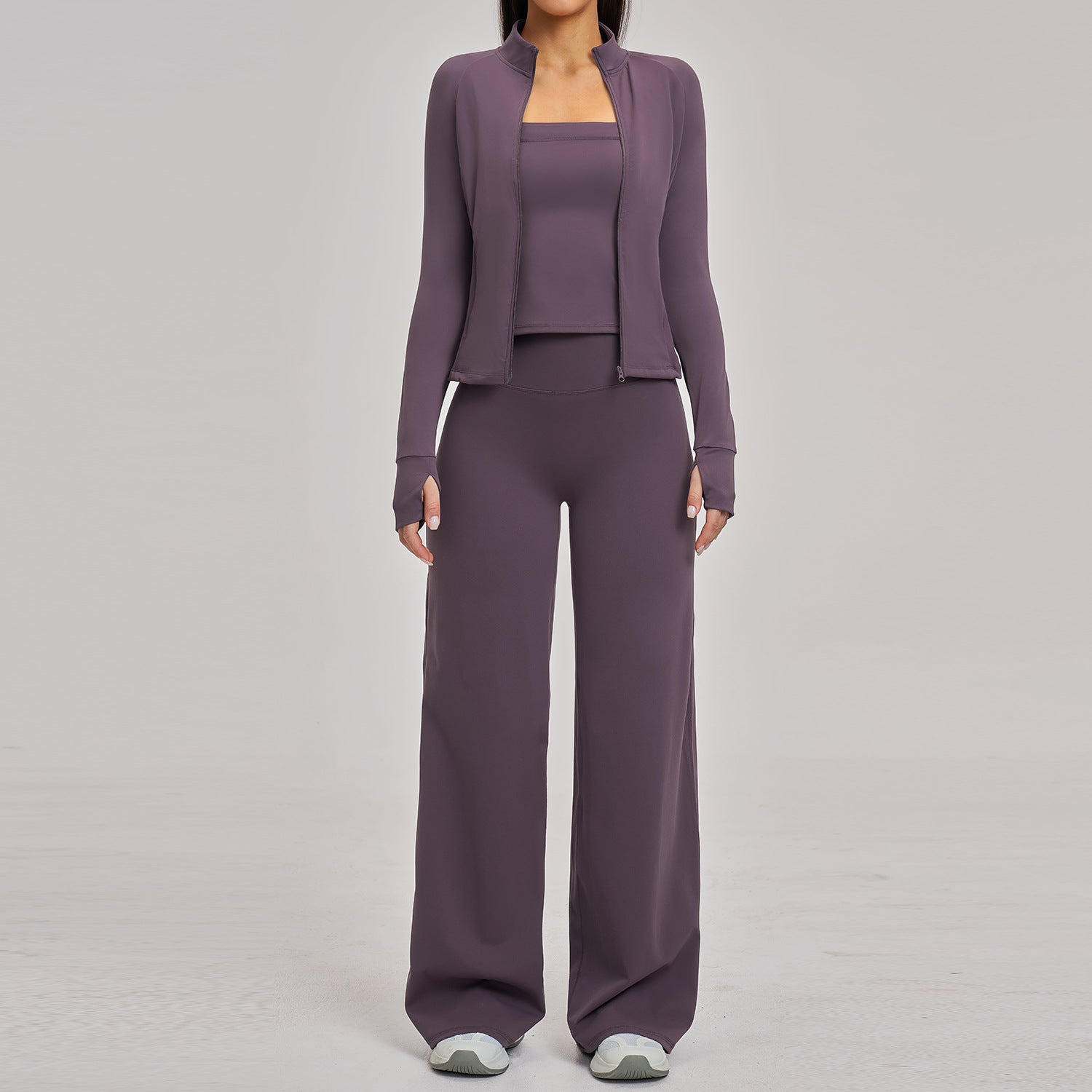 Women's Quick-Drying Sports Set Zippered Casual 3-Piece Athletic Outfit