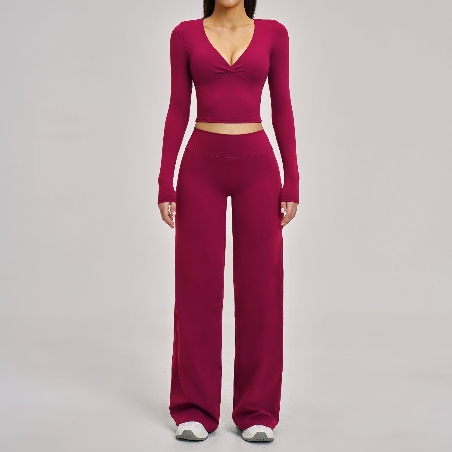 Women's long sleeve tops with wid-pant casual yoga set
