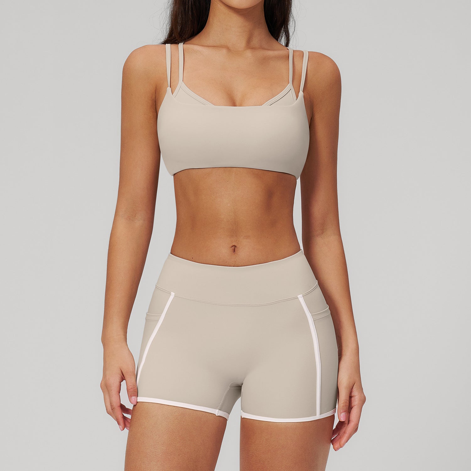Slim-Fit Running Fitness Sports bras with White Contrast Stitching whorts set