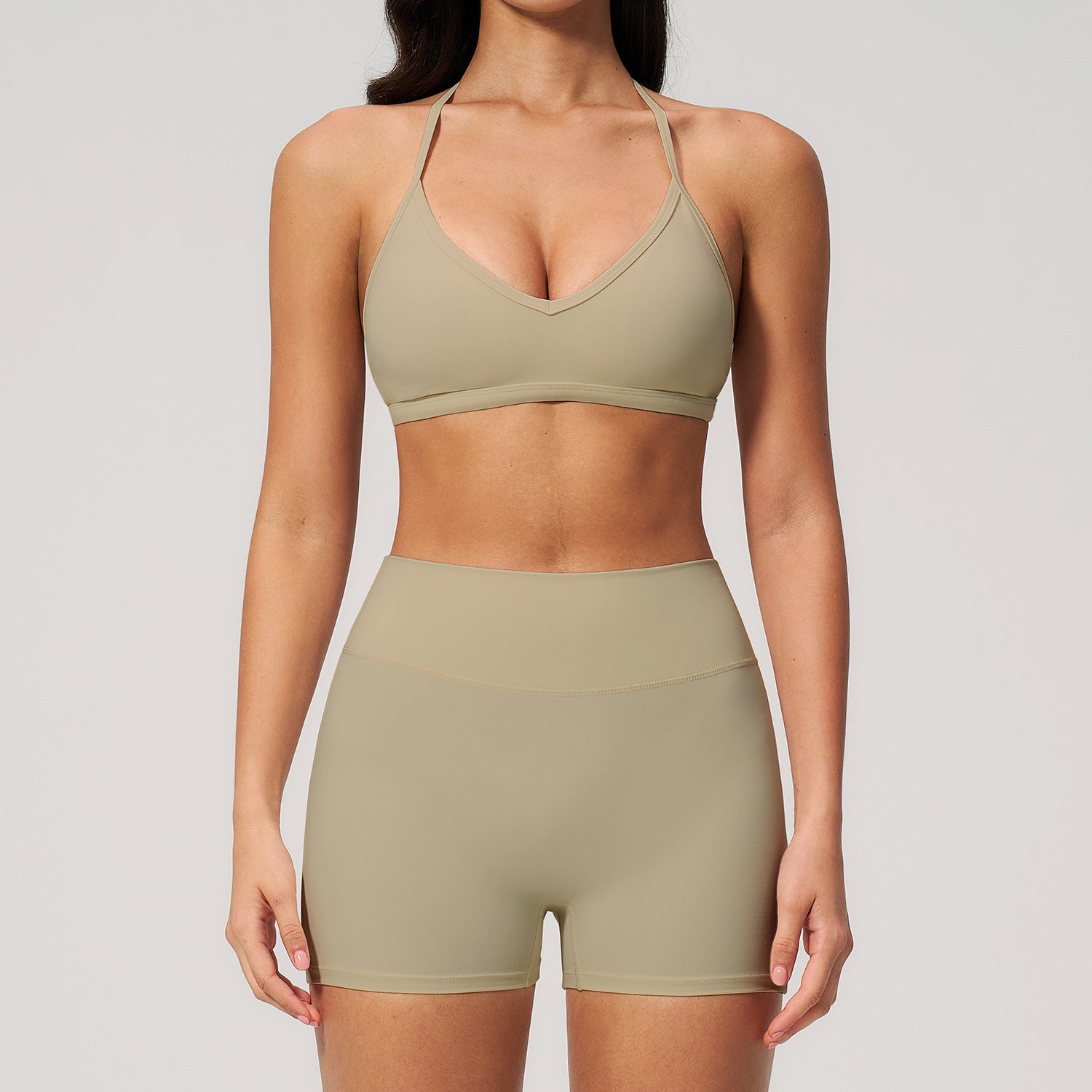 Women's New fitted halter-neck sports bra with quick-drying shorts set