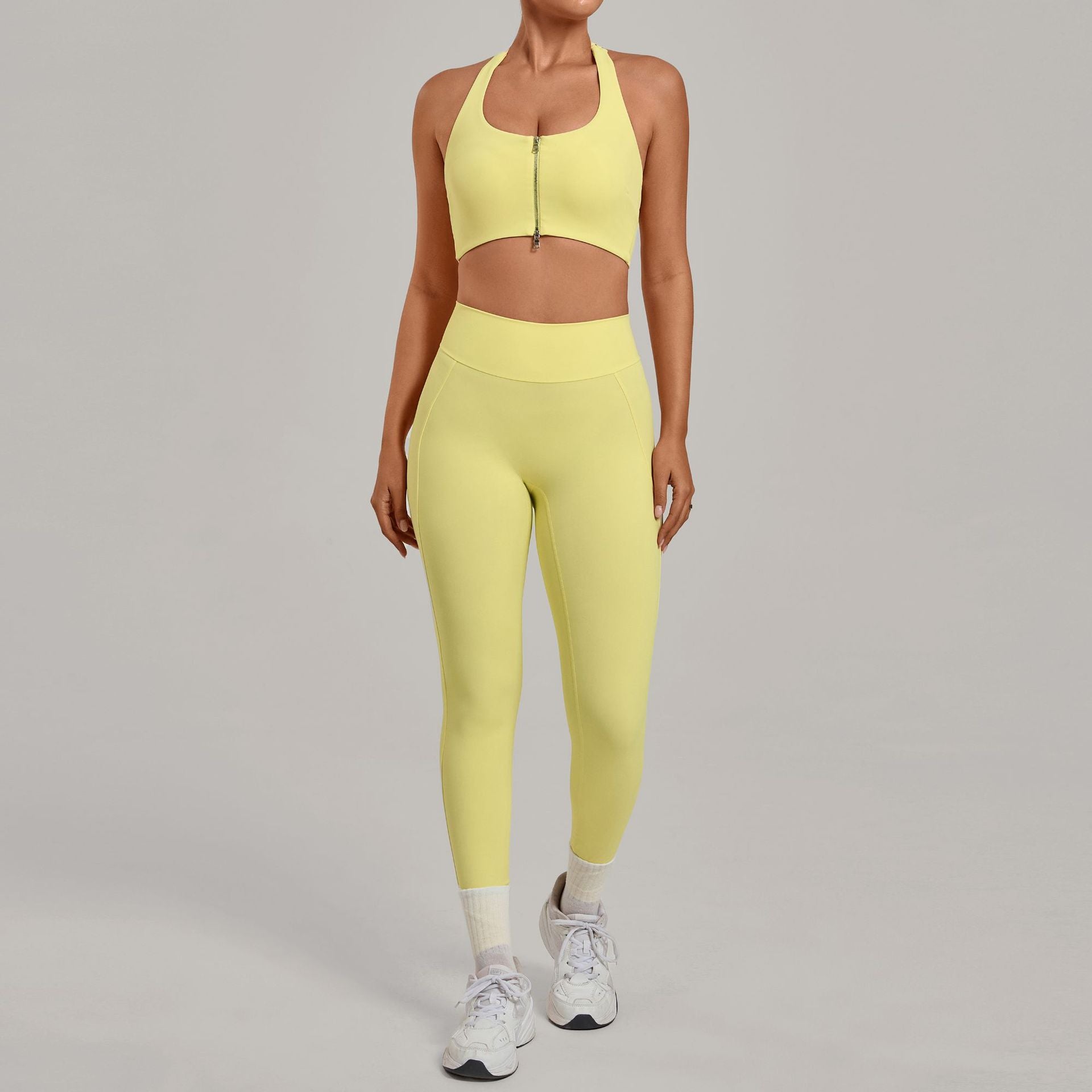 Women's wholesale Zip-Front Backless Fitted Yoga Set