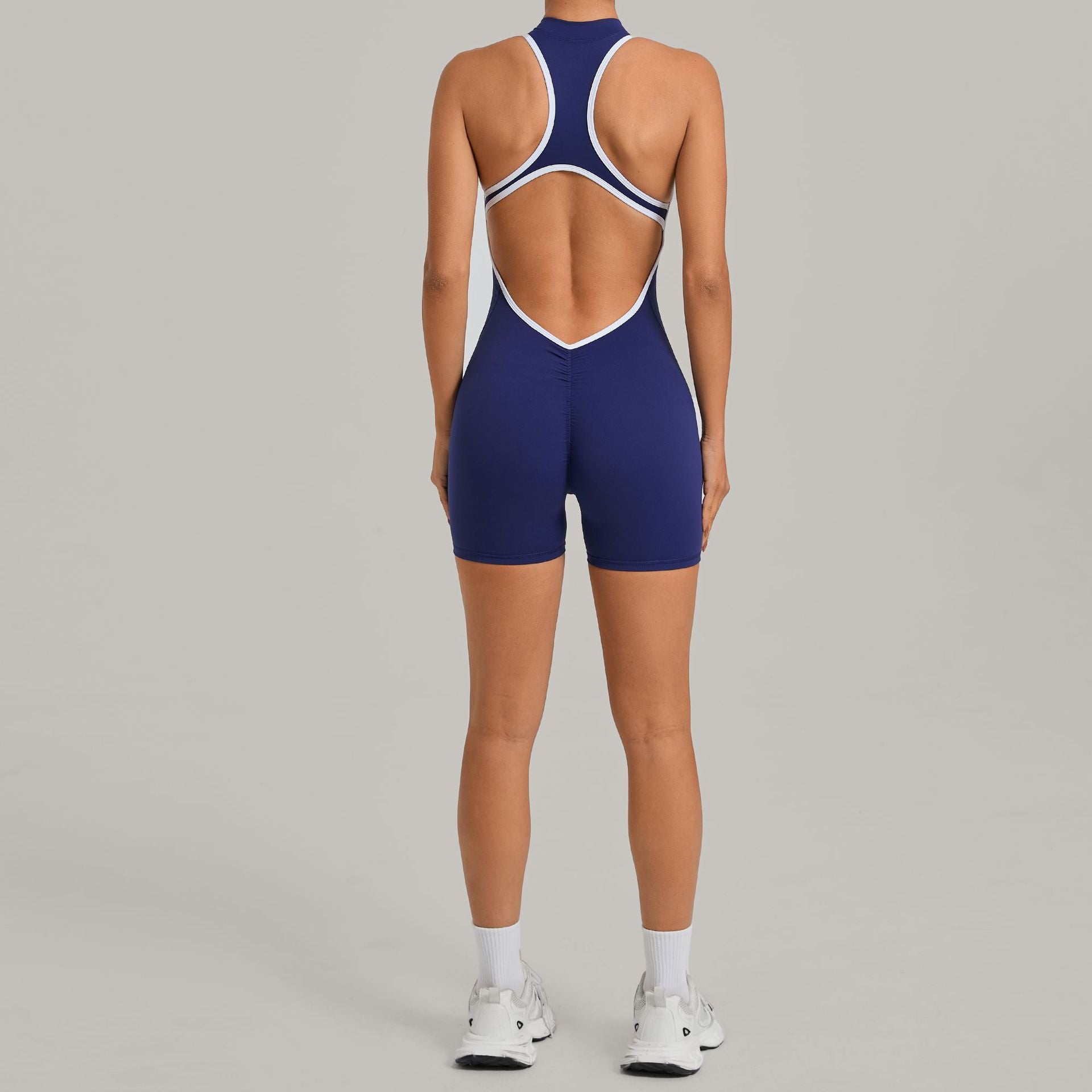 Cross-Back Yoga Jumpsuit with Ruched Butt-Lifting Design