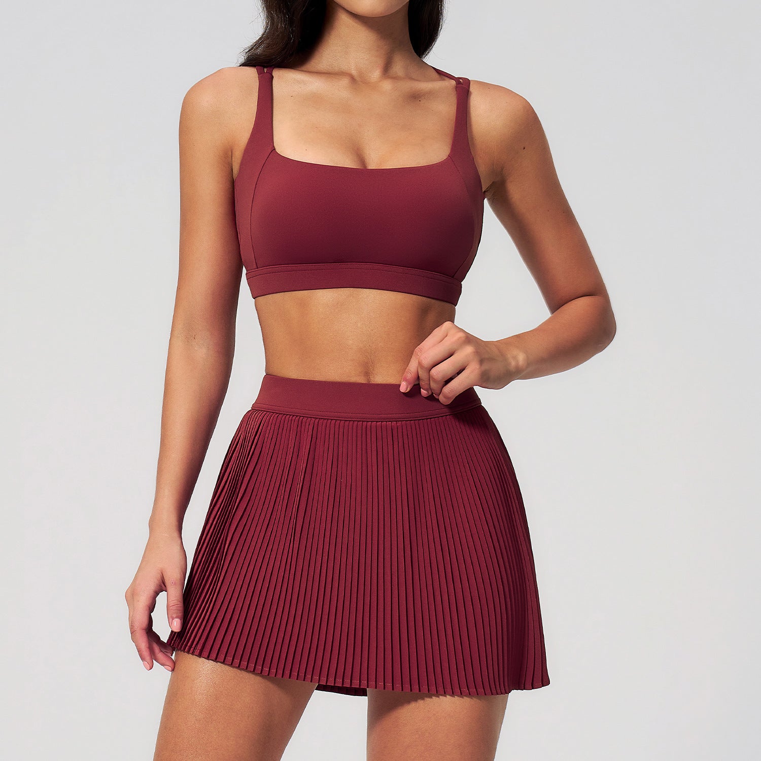 Women's beautiful Breathable Sports Bras with Quick-Drying Mesh Tennis Skirt Set