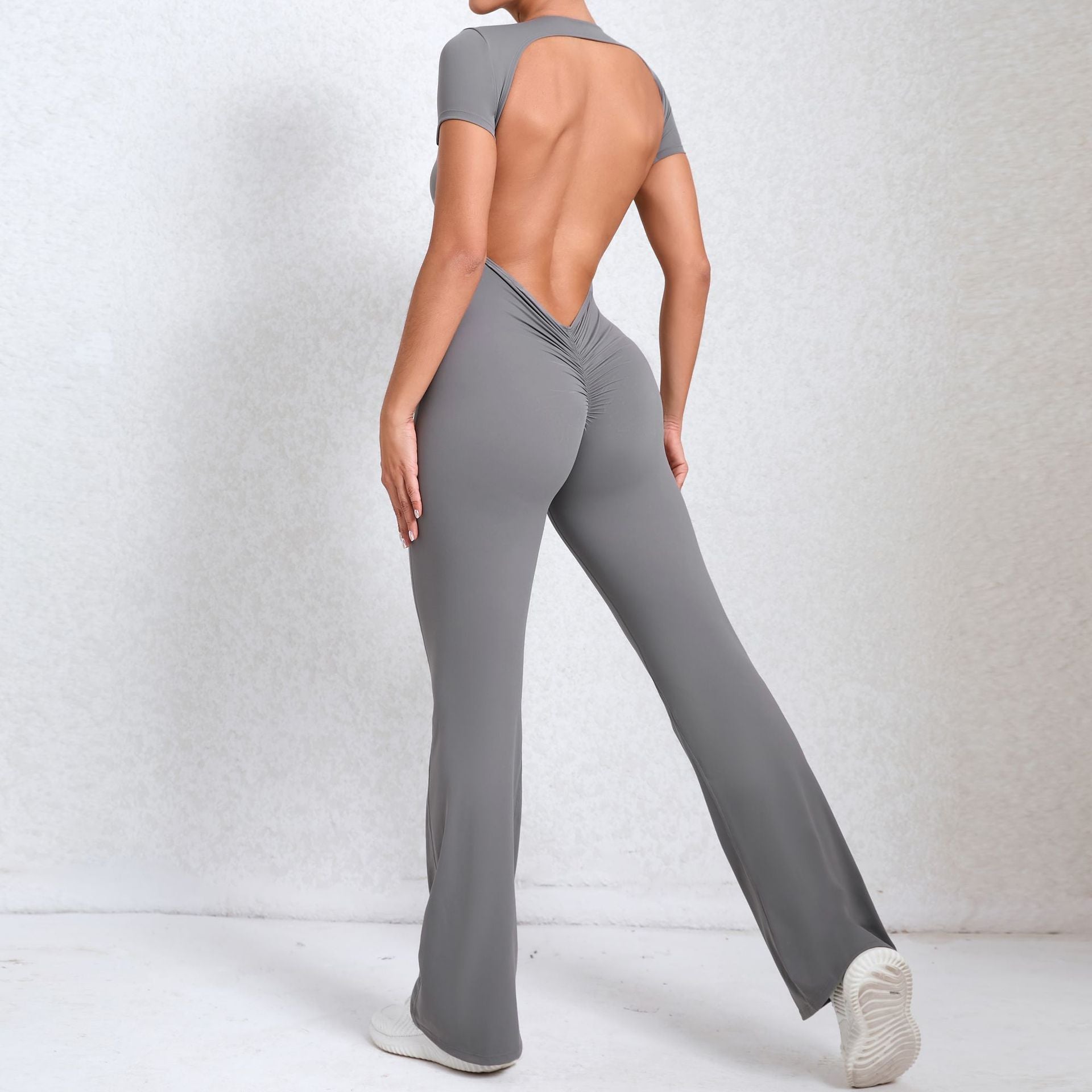 Backless Short-Sleeve Yoga Jumpsuit