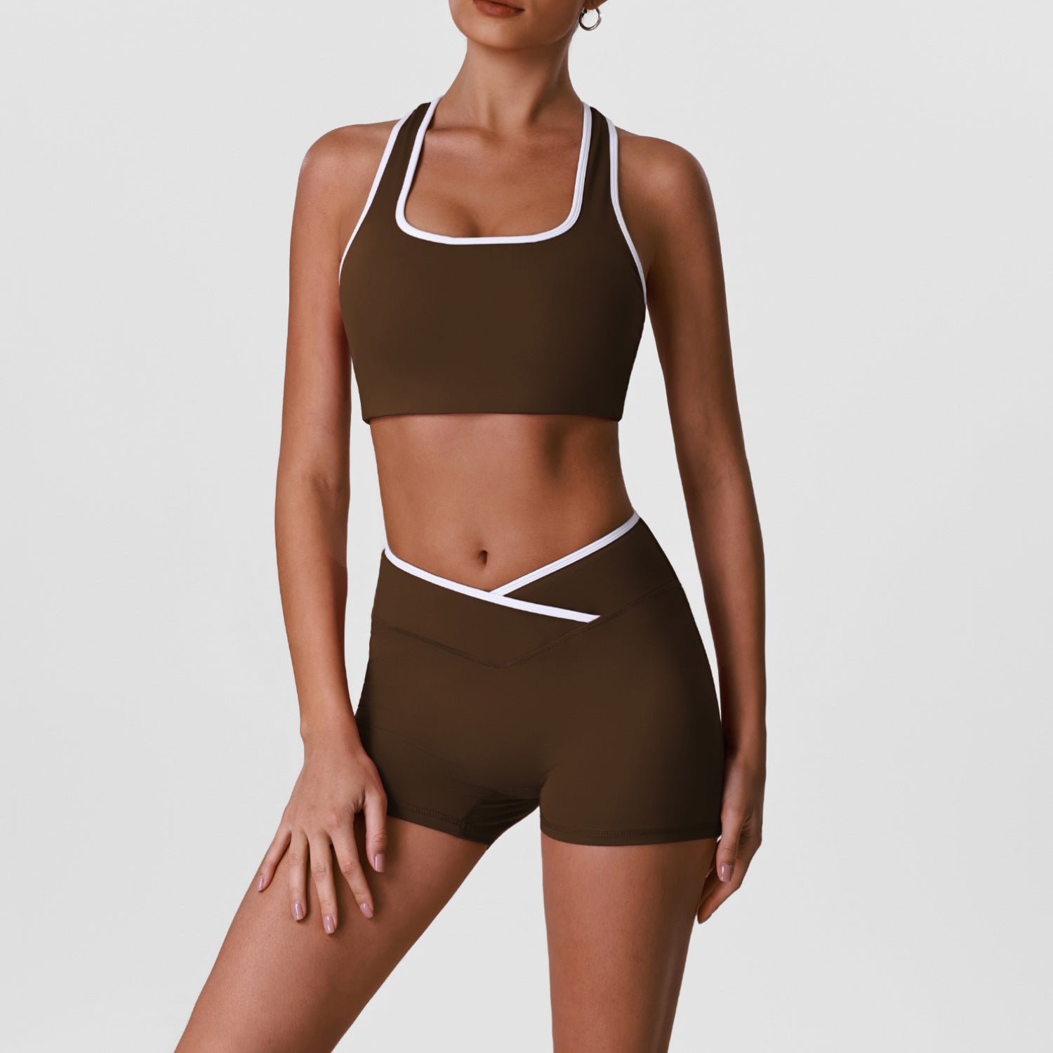 Color-blocking back-design tight high-waist hip-lifting shorts yoga set