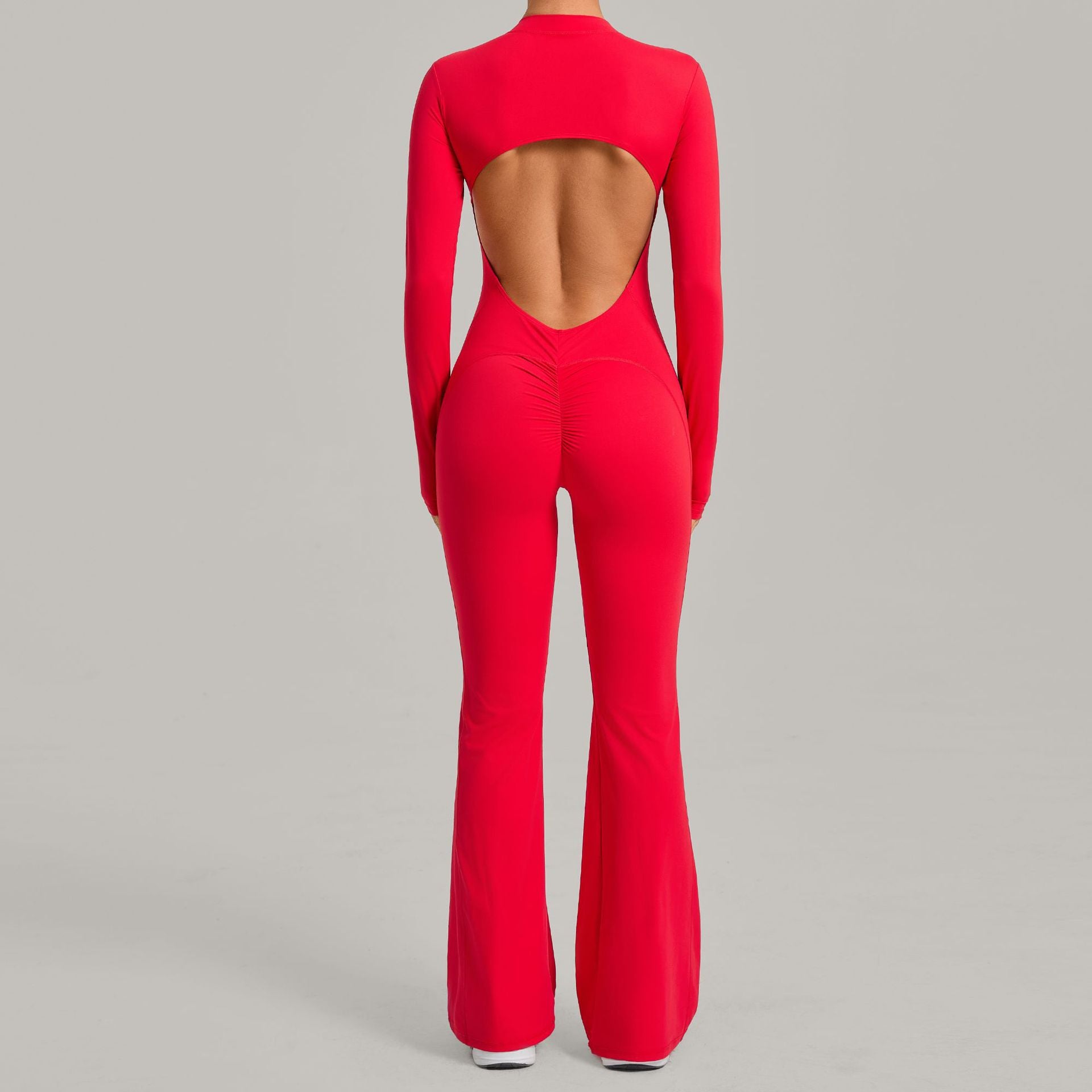 Long-Sleeve Jumpsuit One-Piece Stand-Collar Flared Yoga Romper