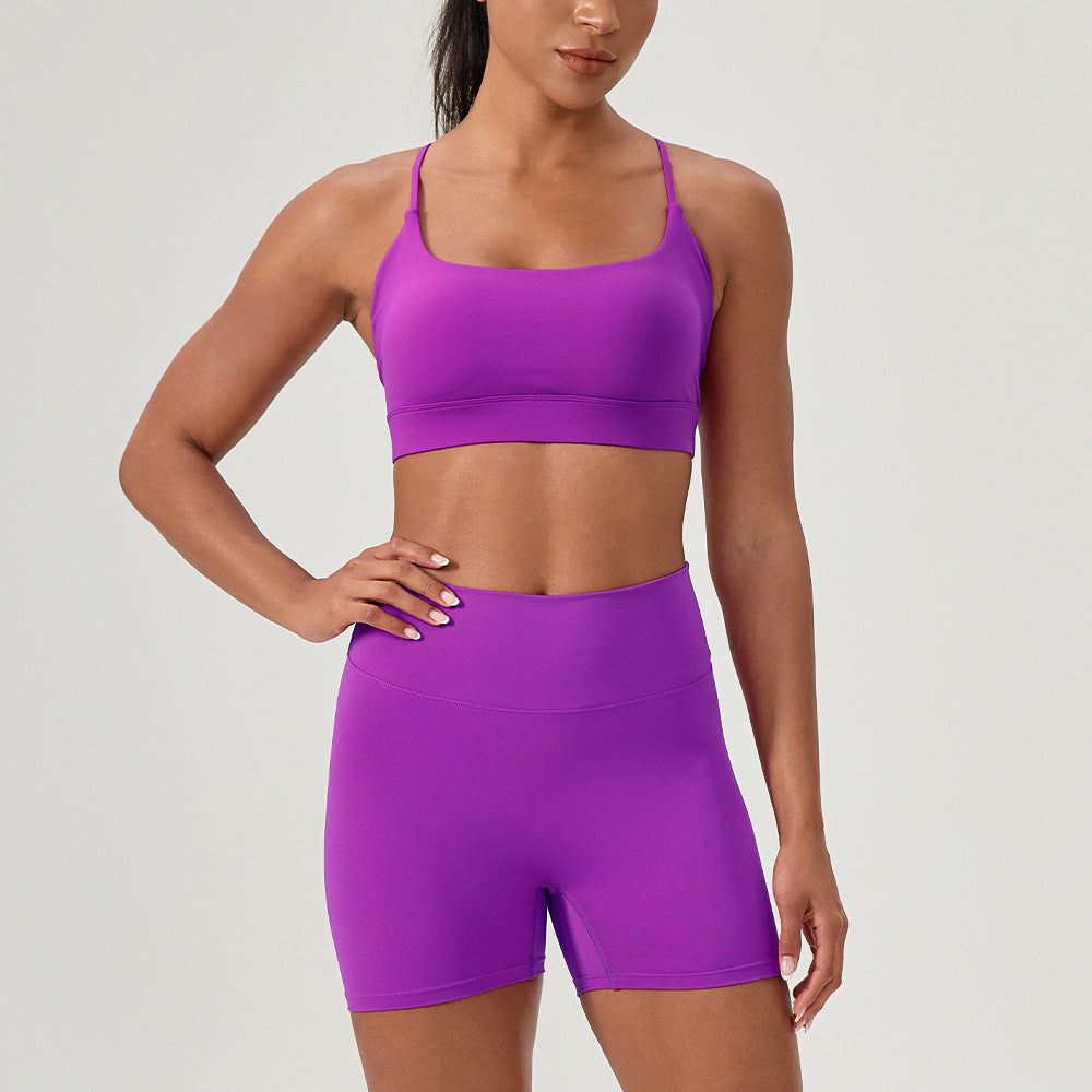Sexy Backless Sports Bra with High-Waisted Butt-Lifting Shorts Set