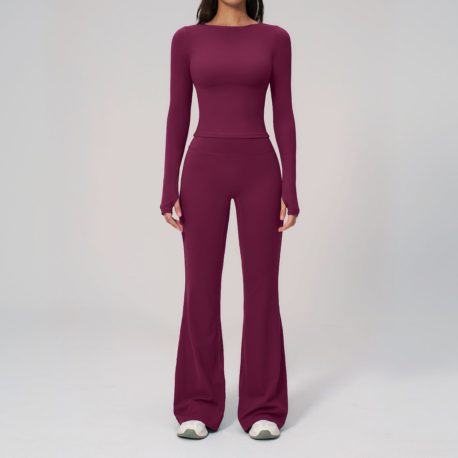 Quick-Drying Long-Sleeve with Butt-Lifting Flared Leggings Set Slimming Fitness Outfit